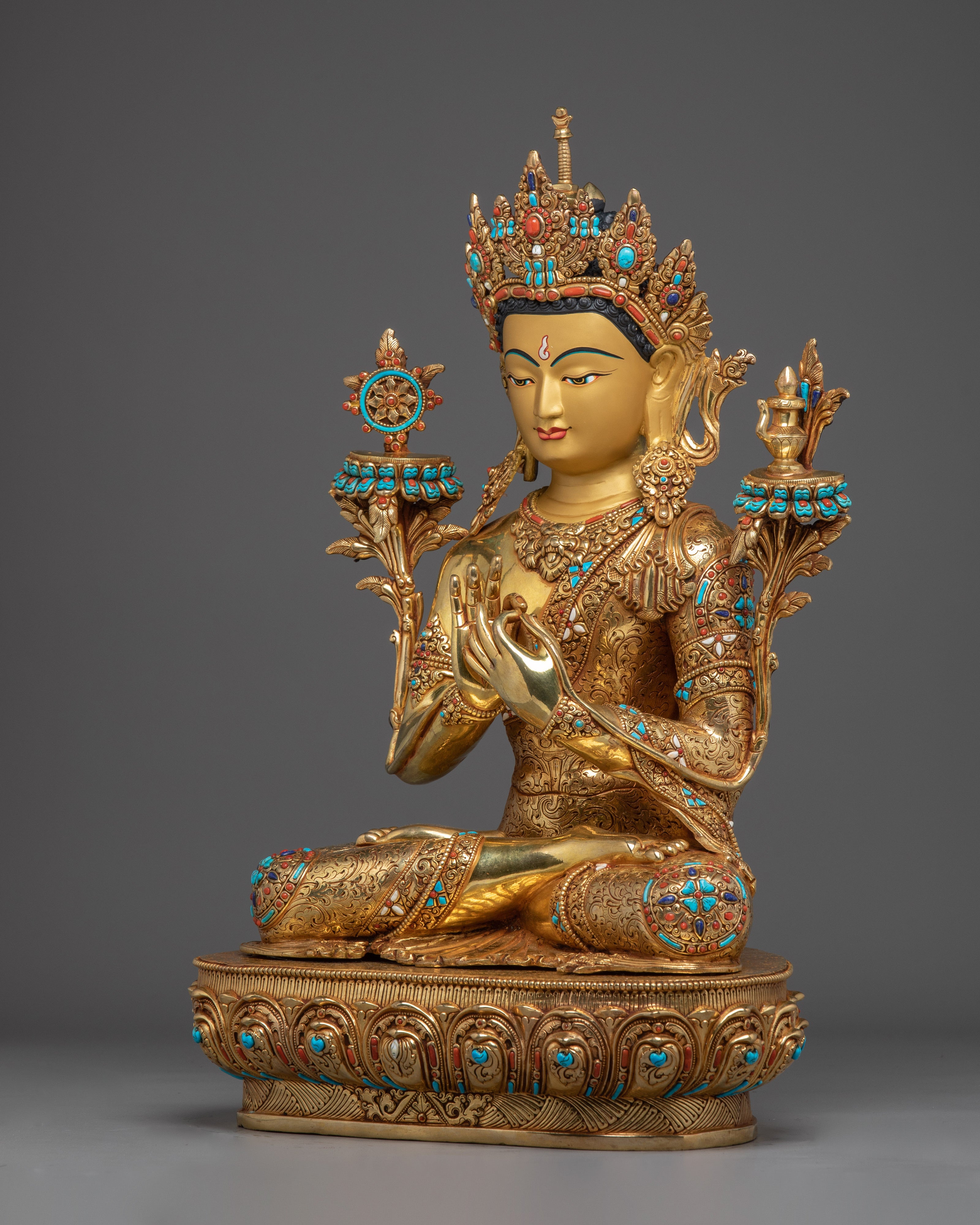 24K Gold Gilded Maitreya Buddha Statue | Spiritual Meditation & Altar Decor
