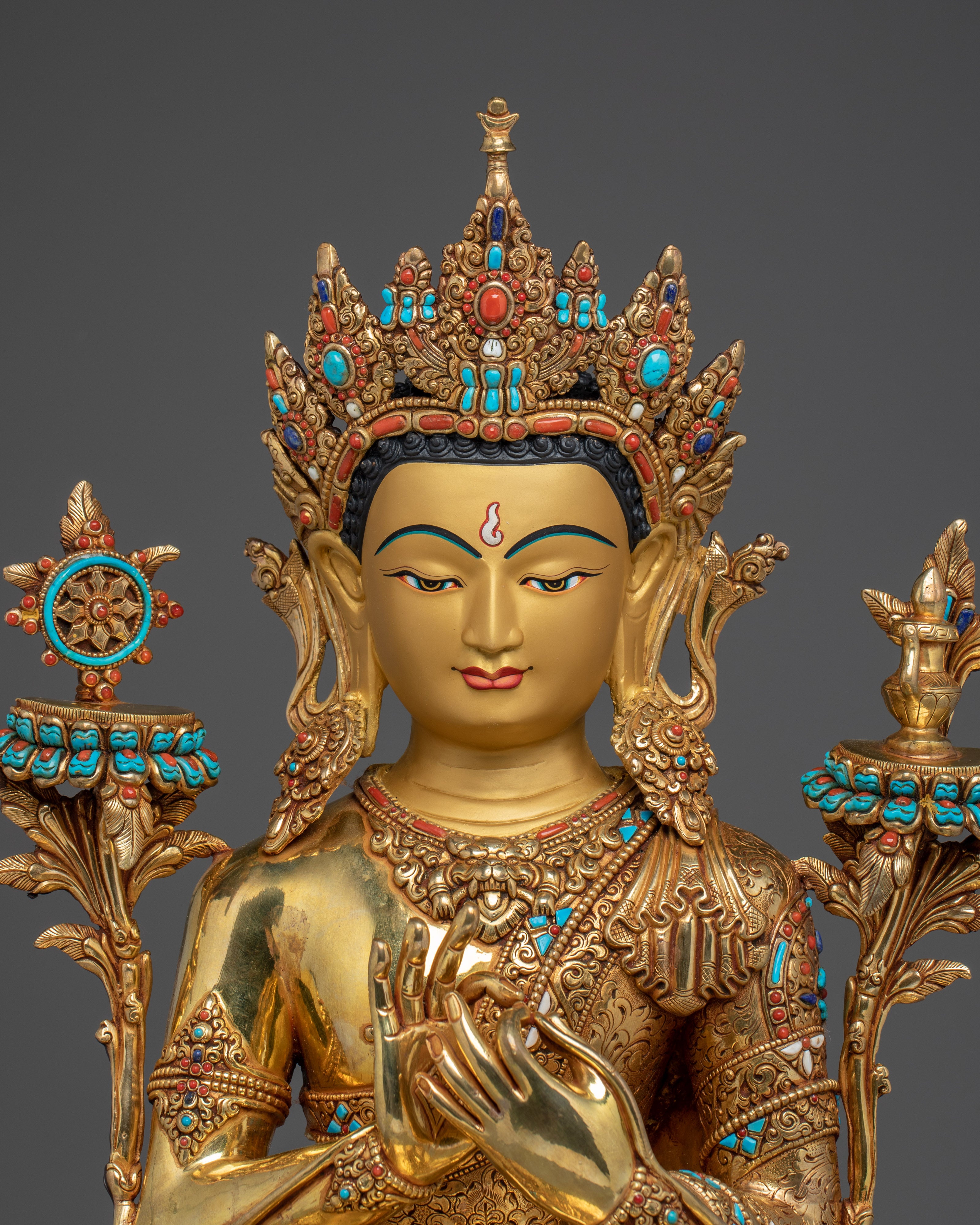 24K Gold Gilded Maitreya Buddha Statue | Spiritual Meditation & Altar Decor