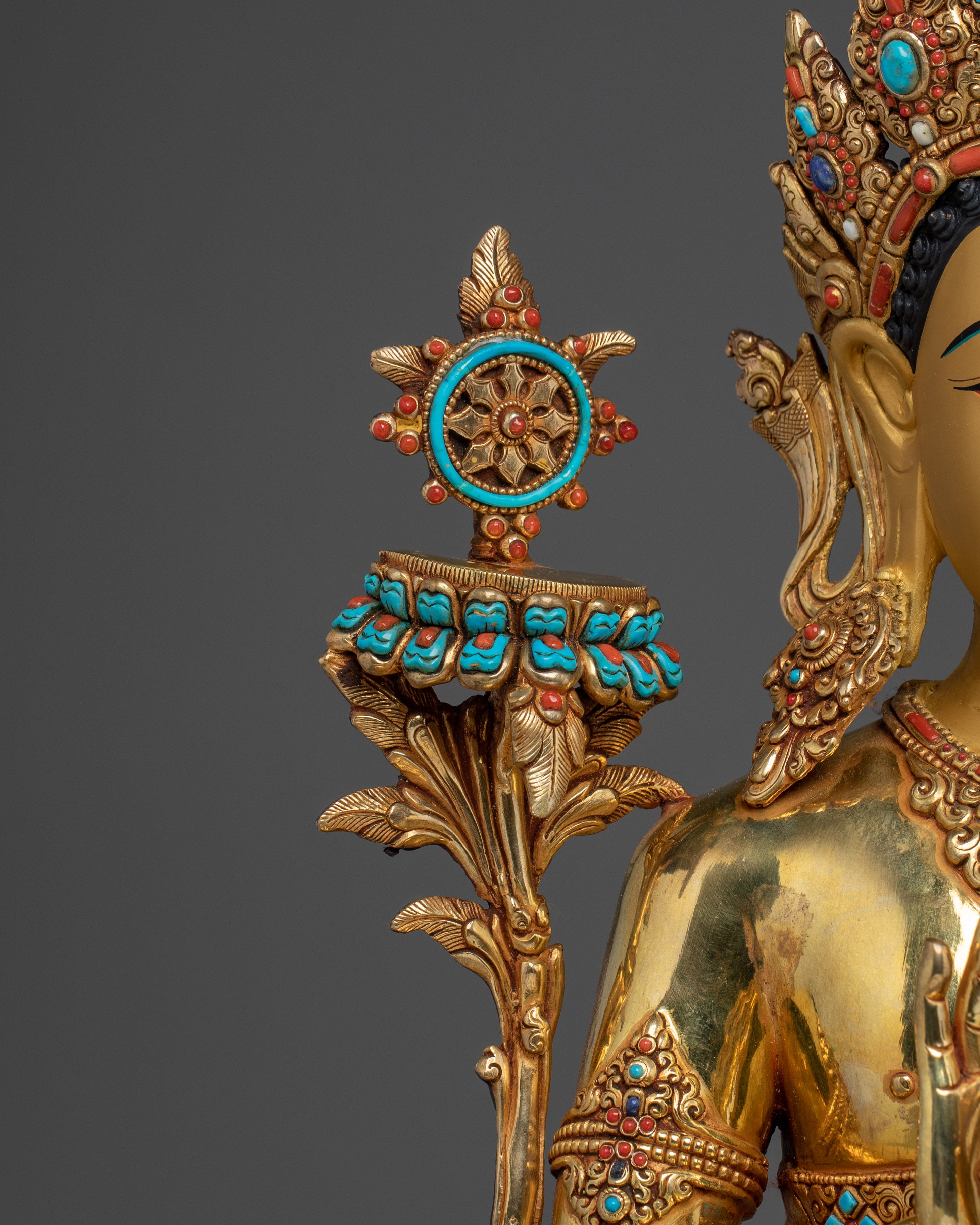 24K Gold Gilded Maitreya Buddha Statue | Spiritual Meditation & Altar Decor