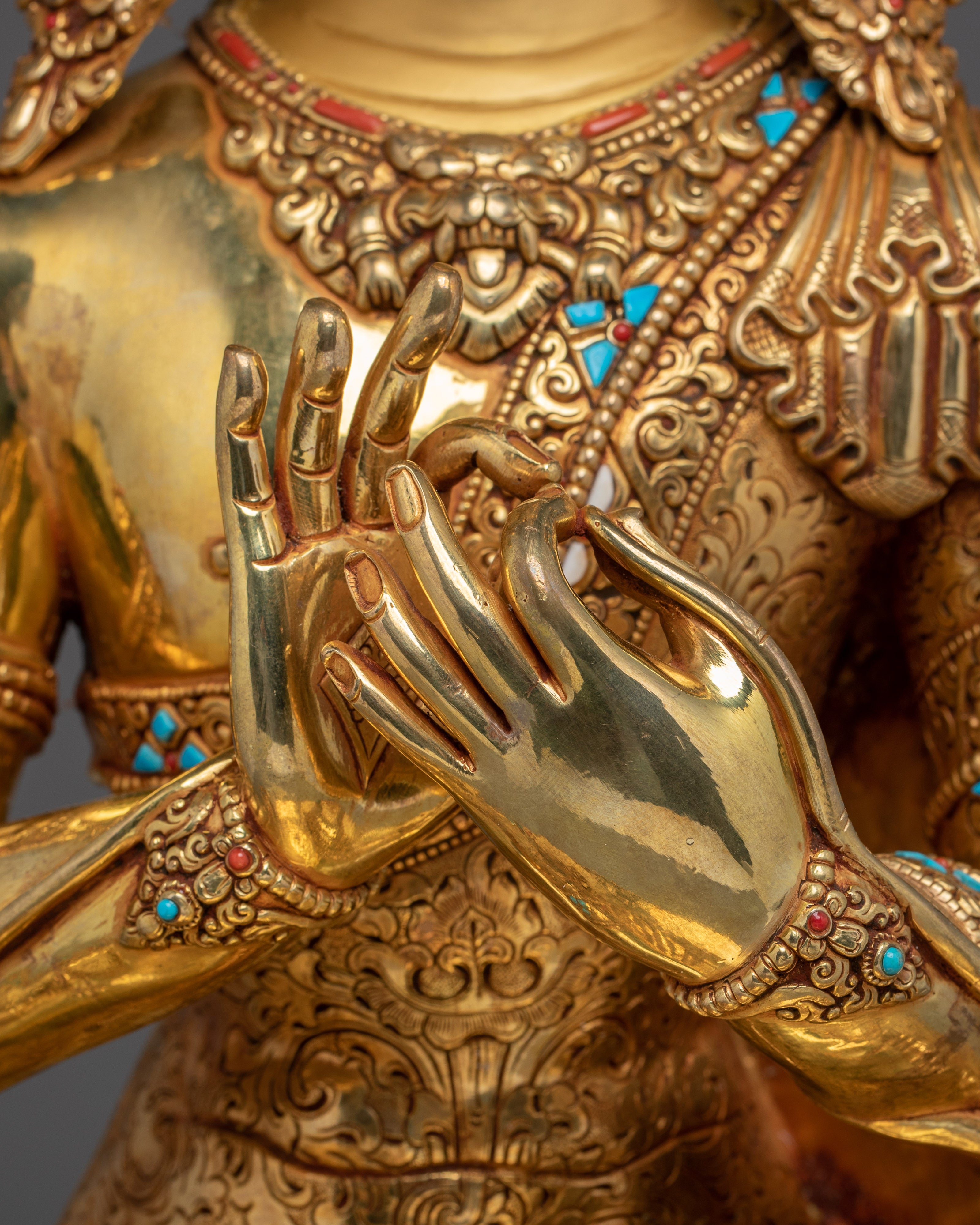 24K Gold Gilded Maitreya Buddha Statue | Spiritual Meditation & Altar Decor