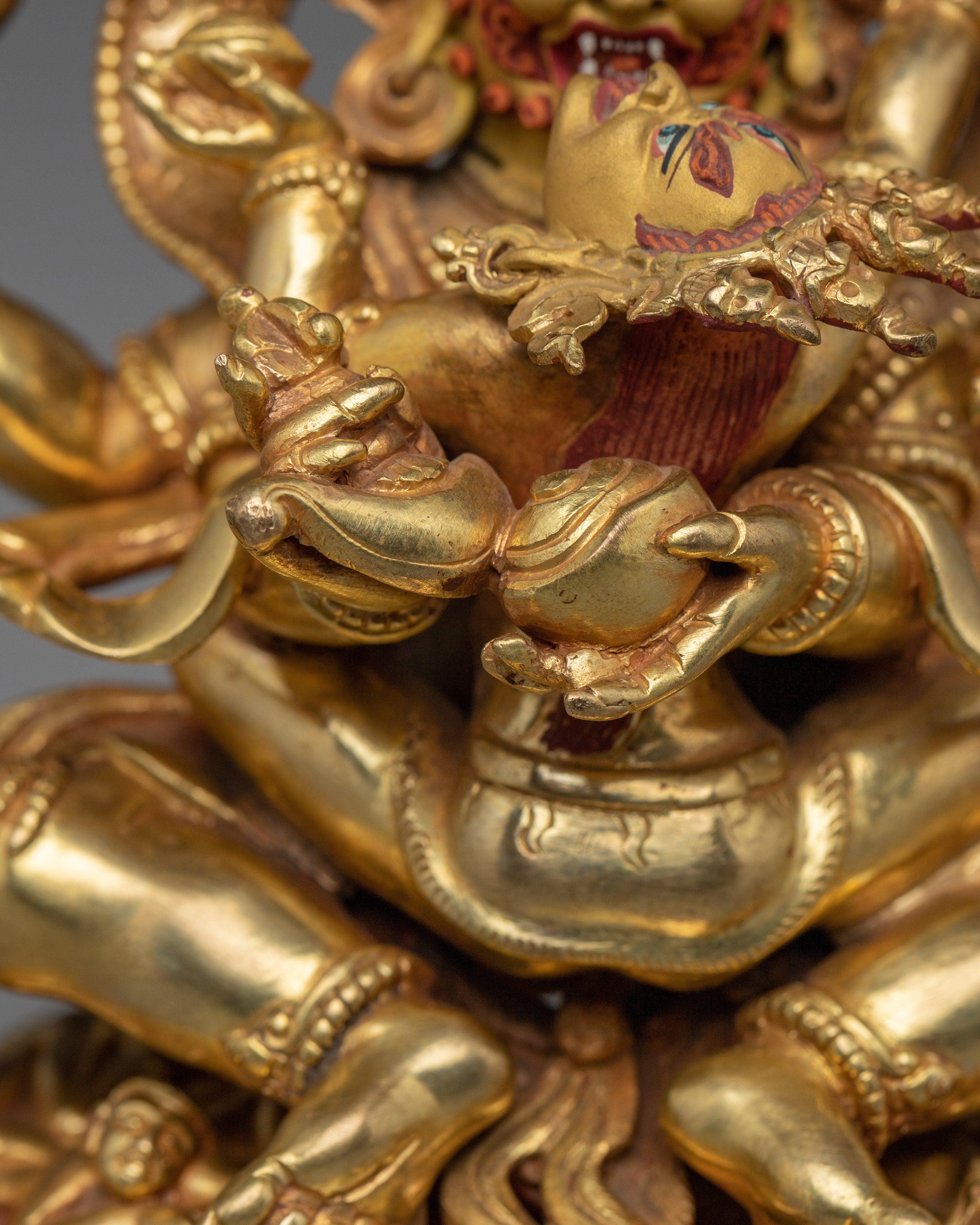 Sacred Four armed Mahakala Sculpture | Fierce Dharma Protector