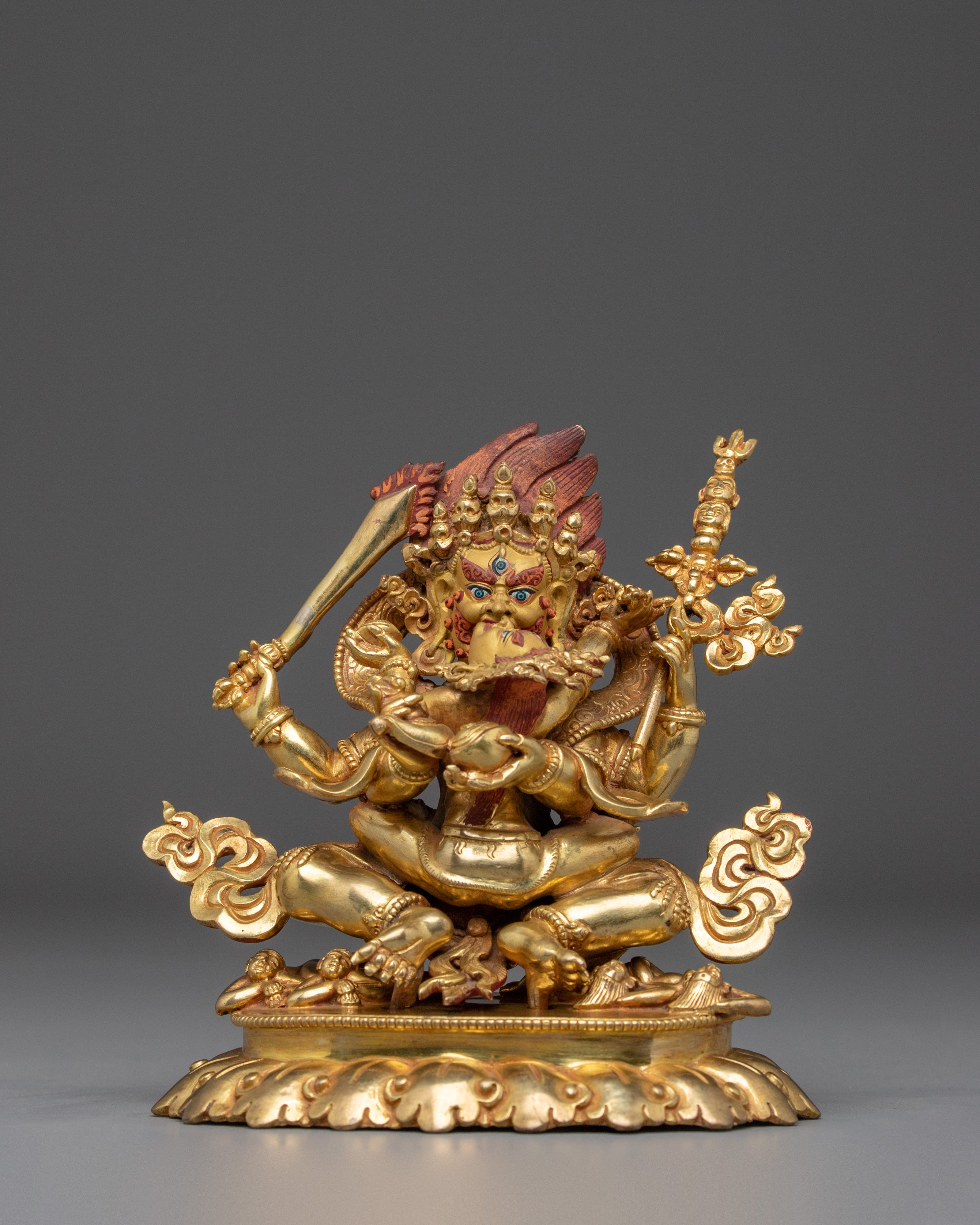 Sacred Four armed Mahakala Sculpture | Fierce Dharma Protector