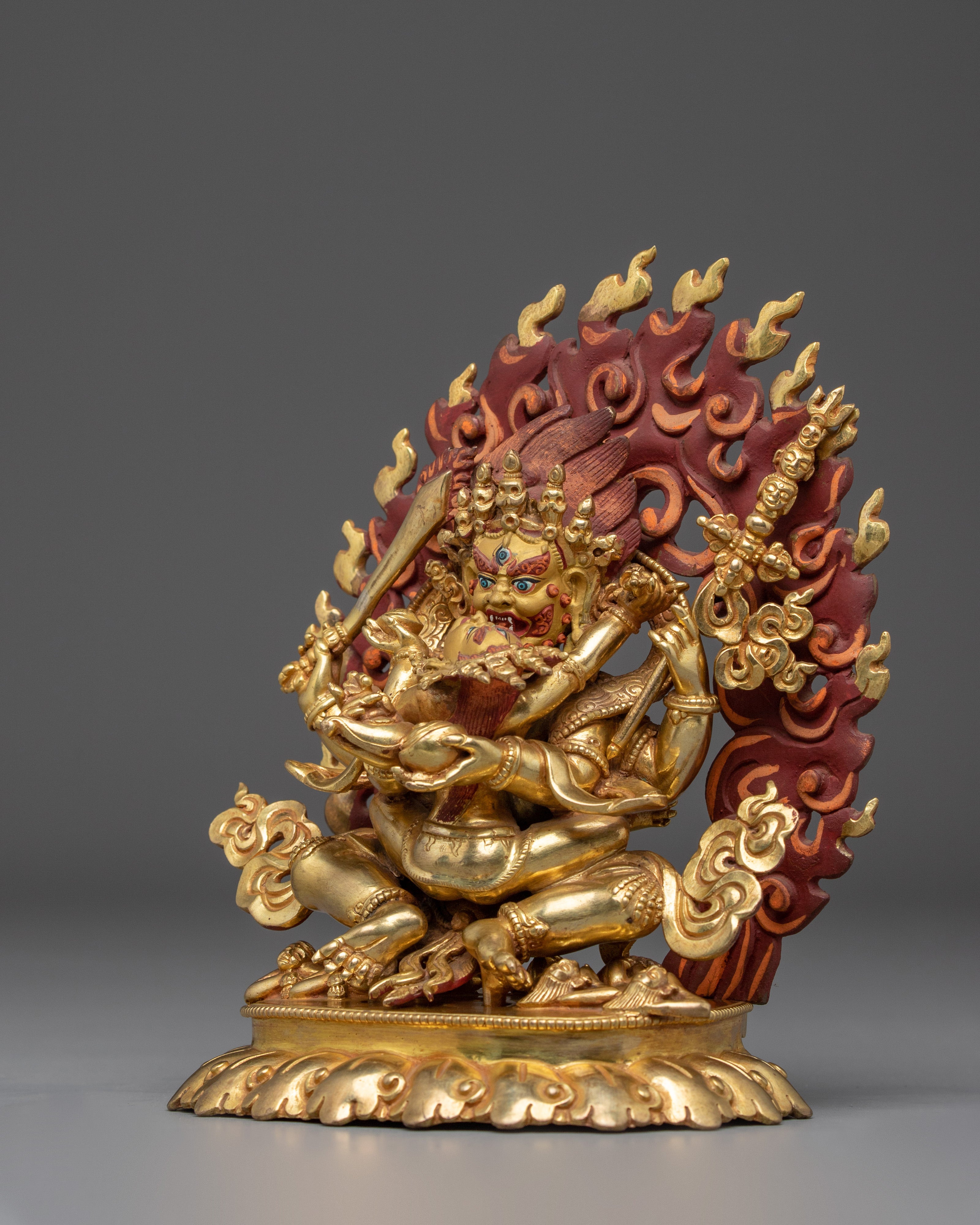 Sacred Four armed Mahakala Sculpture | Fierce Dharma Protector