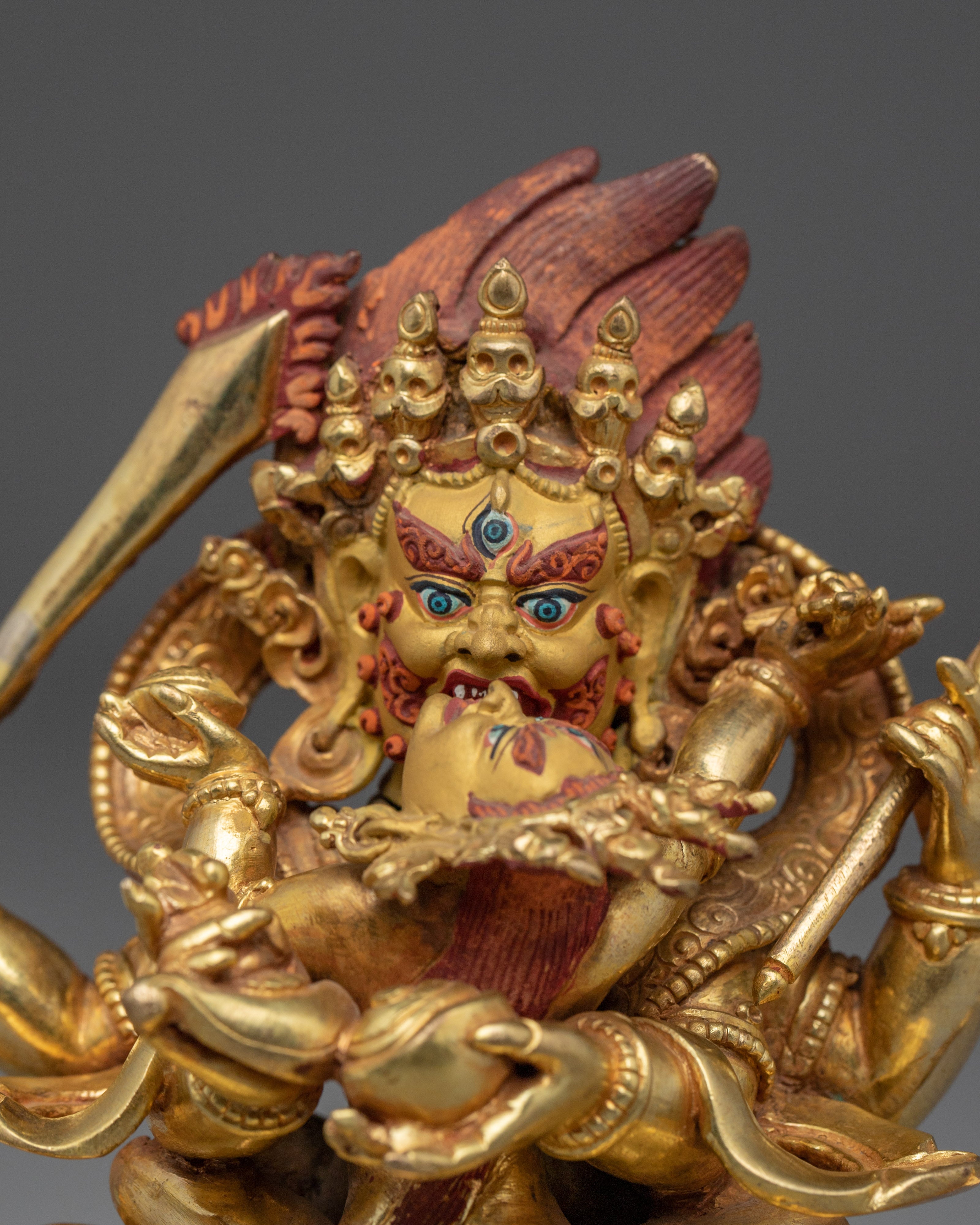 Sacred Four armed Mahakala Sculpture | Fierce Dharma Protector