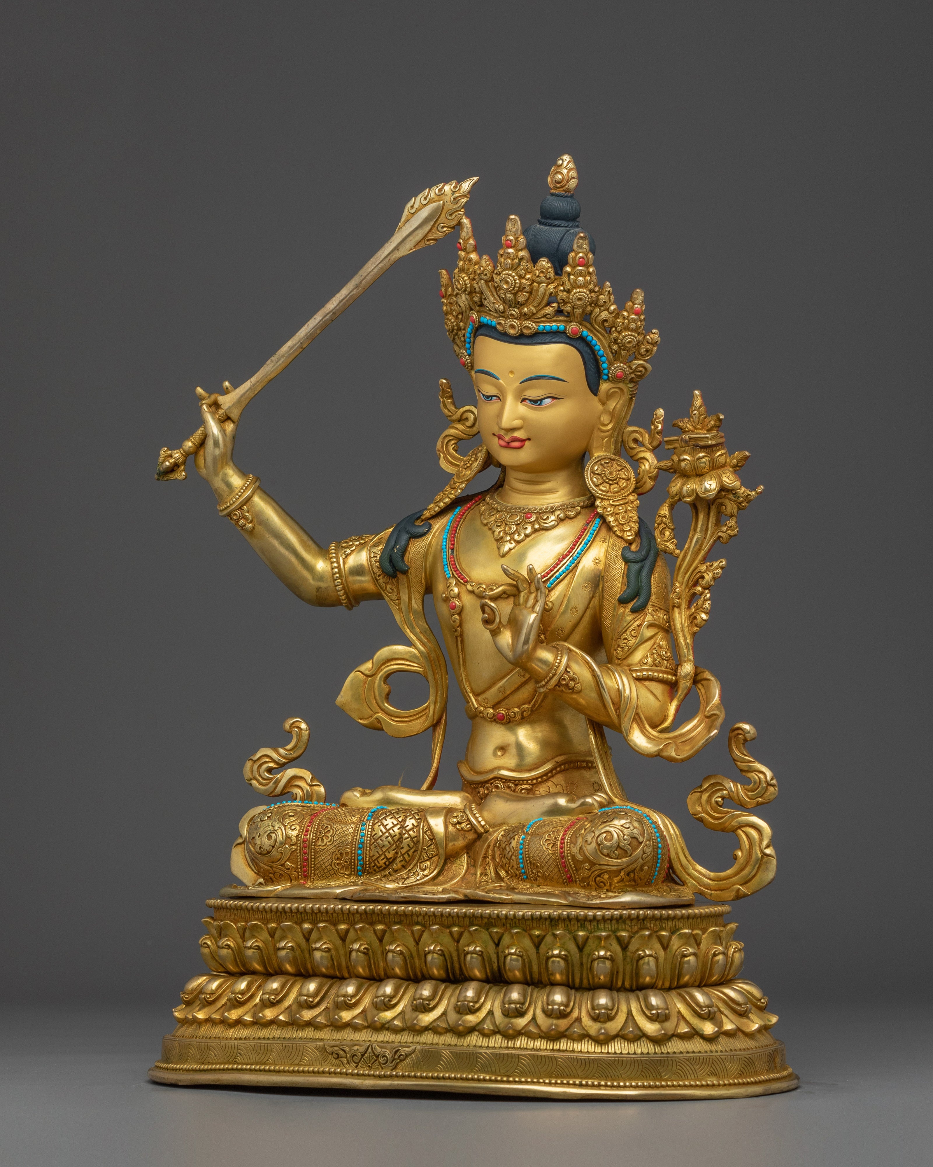 Bodhisattva Manjushri Golden Statue | Buddhist Divine Bodhisattva