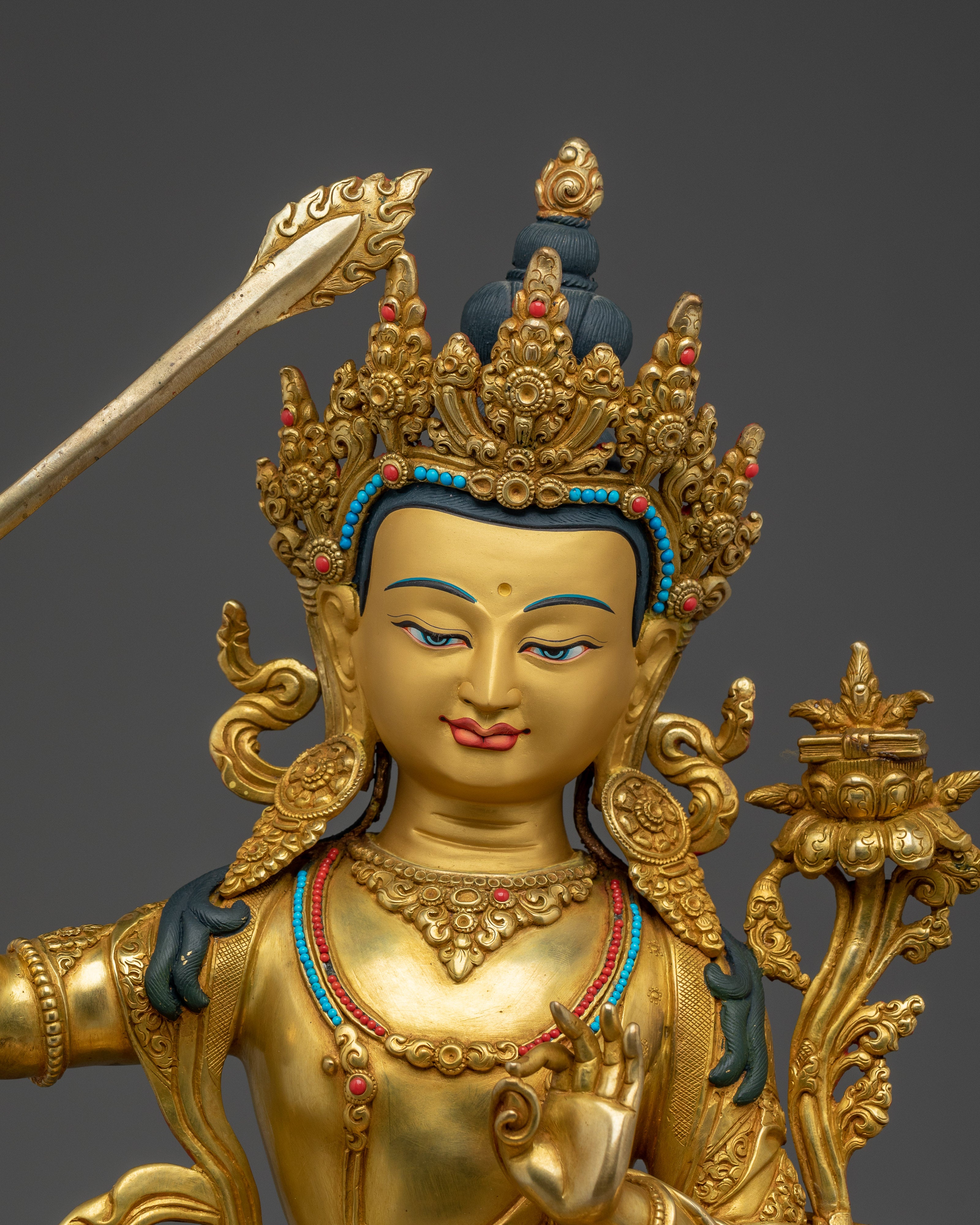 Bodhisattva Manjushri Golden Statue | Buddhist Divine Bodhisattva