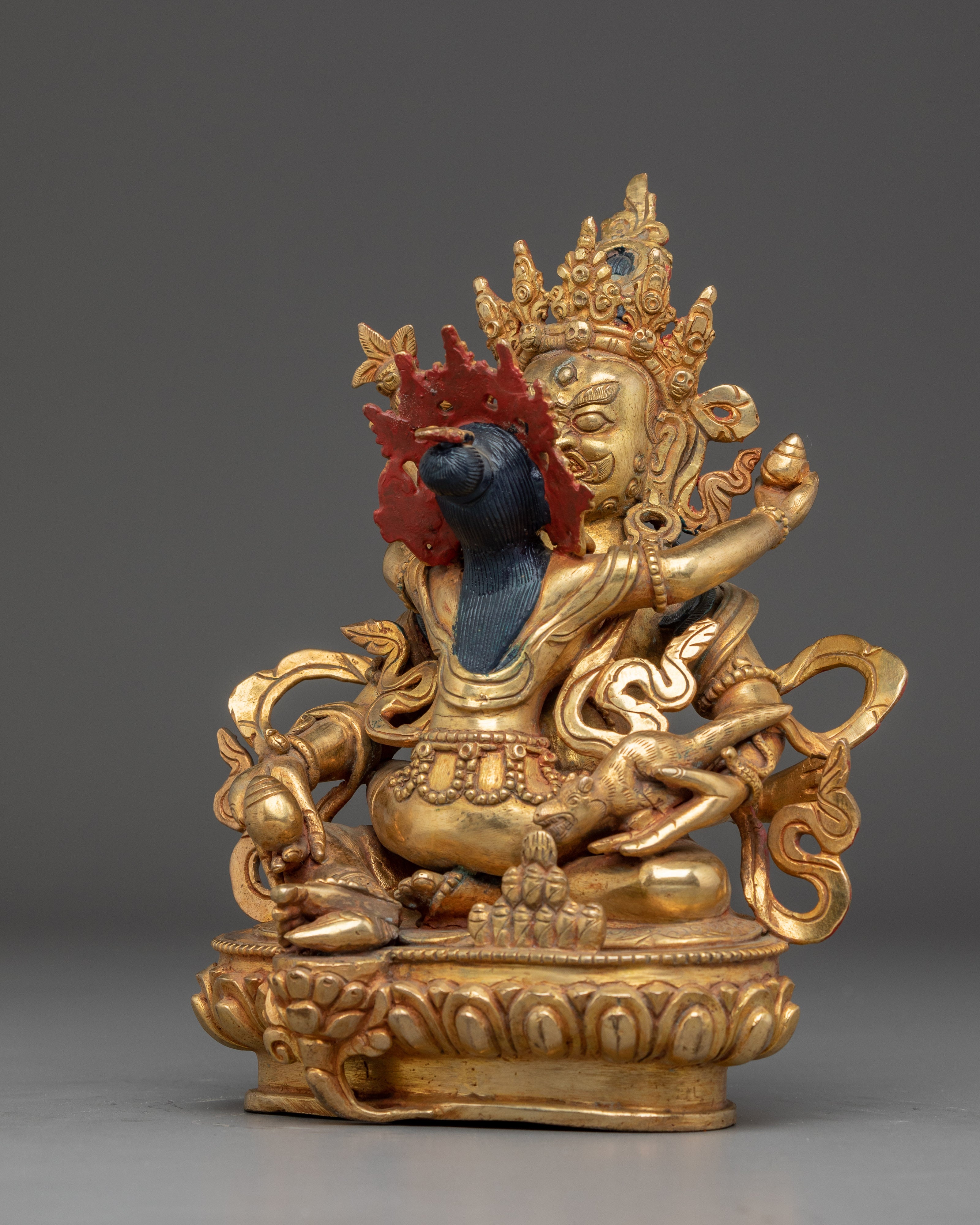 Gold Gilded Dzambhala with Consort Statue | Tibetan Wealth Deity for Prosperity
