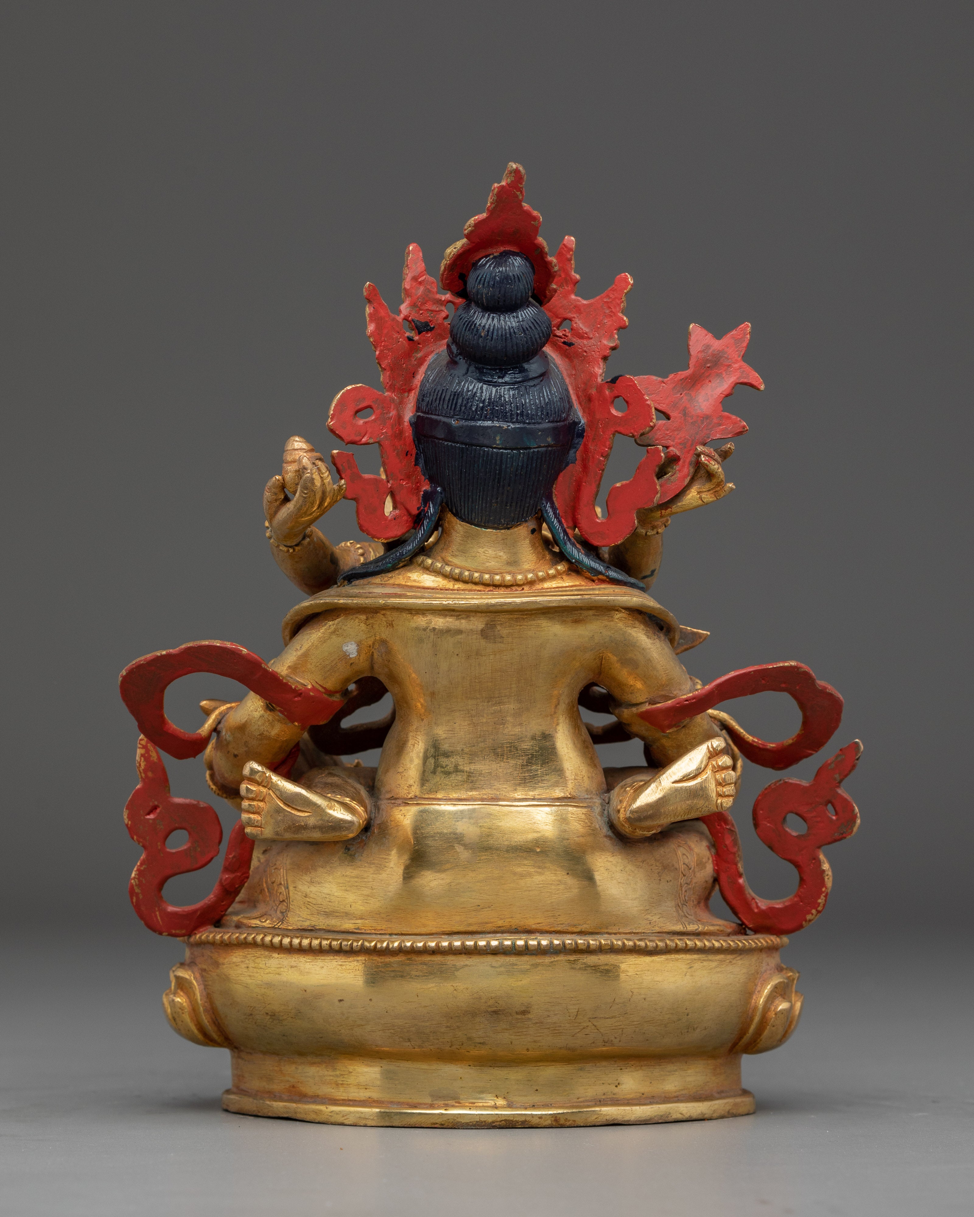 Gold Gilded Dzambhala with Consort Statue | Tibetan Wealth Deity for Prosperity