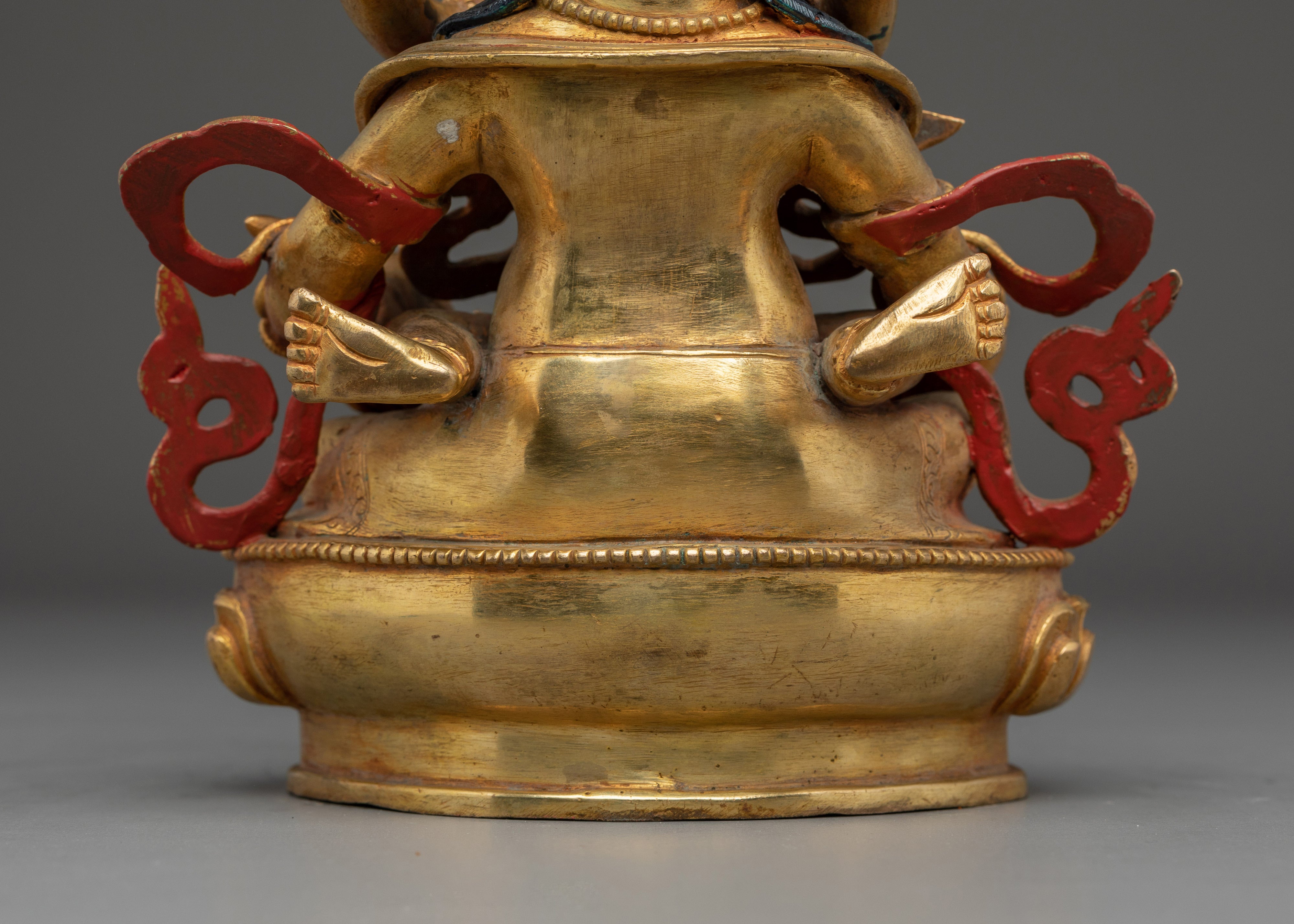 Gold Gilded Dzambhala with Consort Statue | Tibetan Wealth Deity for Prosperity