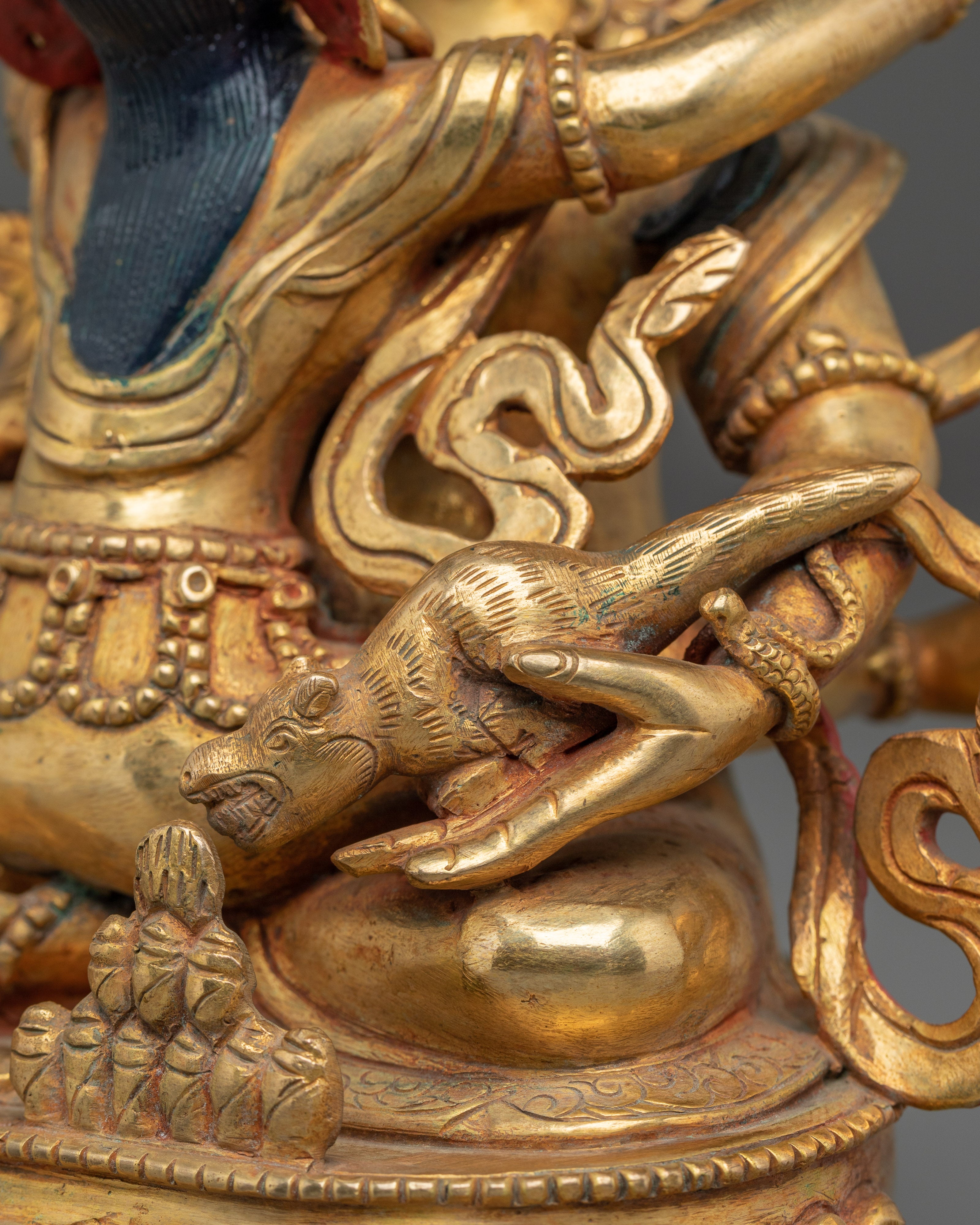 Gold Gilded Dzambhala with Consort Statue | Tibetan Wealth Deity for Prosperity