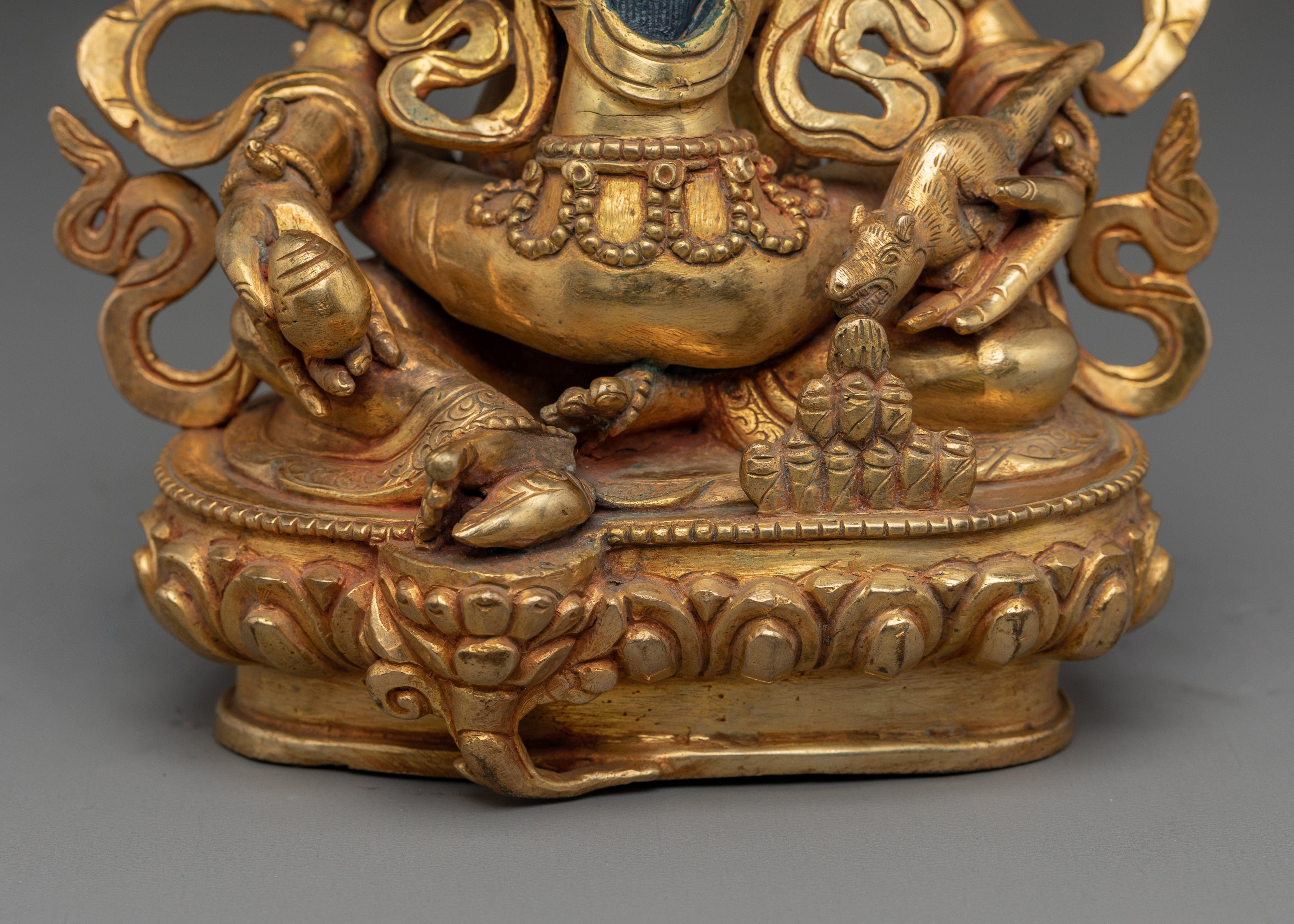 Gold Gilded Dzambhala with Consort Statue | Tibetan Wealth Deity for Prosperity