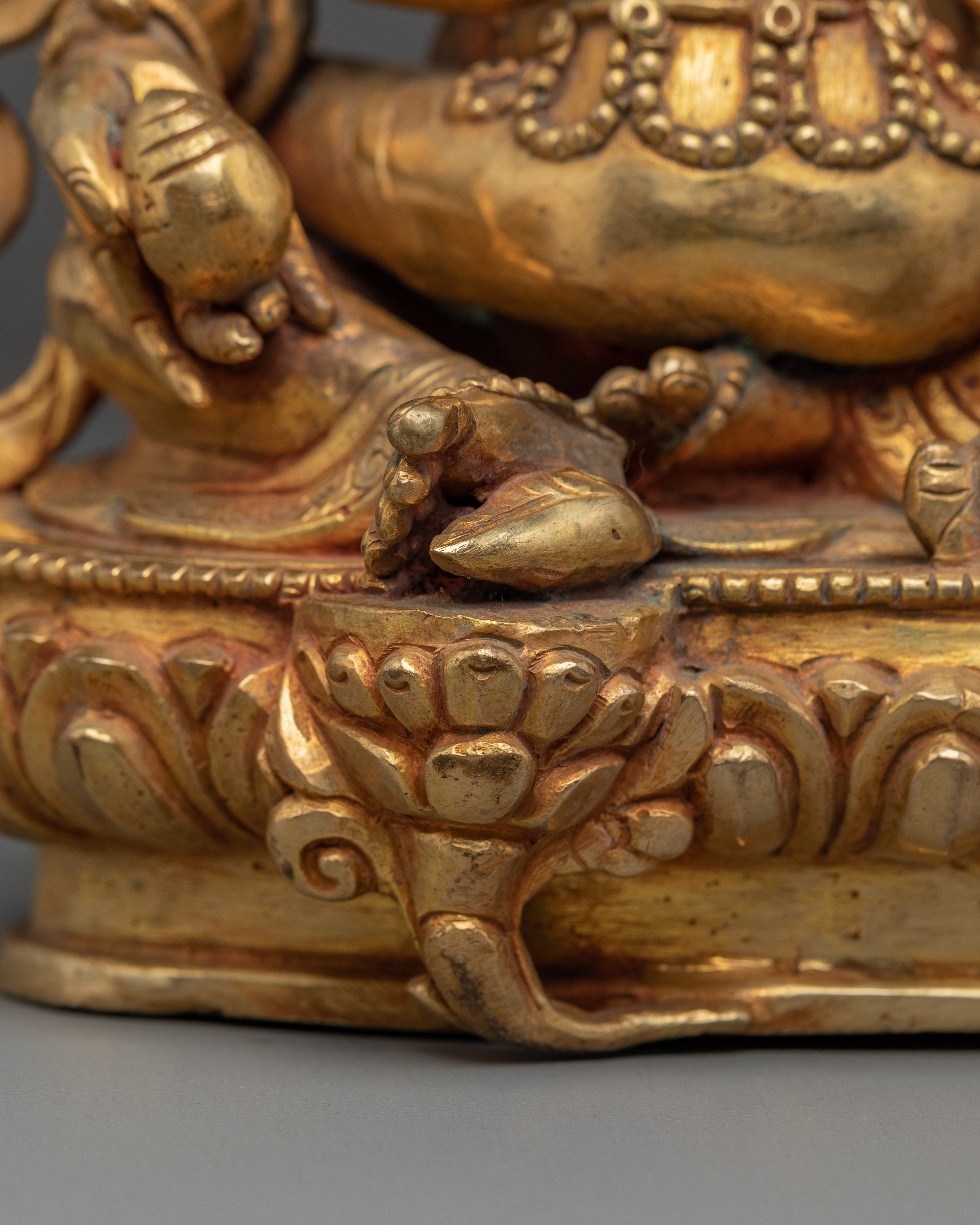 Gold Gilded Dzambhala with Consort Statue | Tibetan Wealth Deity for Prosperity