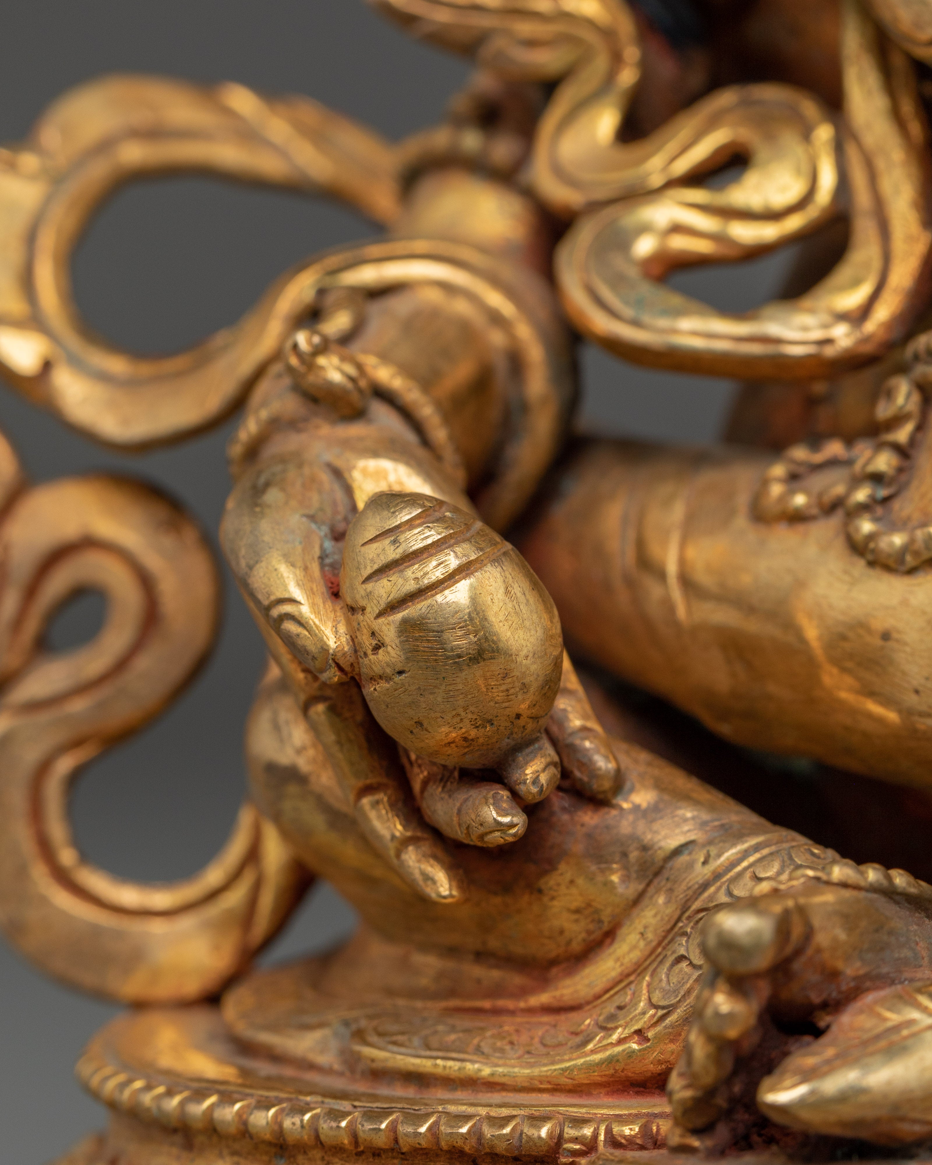 Gold Gilded Dzambhala with Consort Statue | Tibetan Wealth Deity for Prosperity