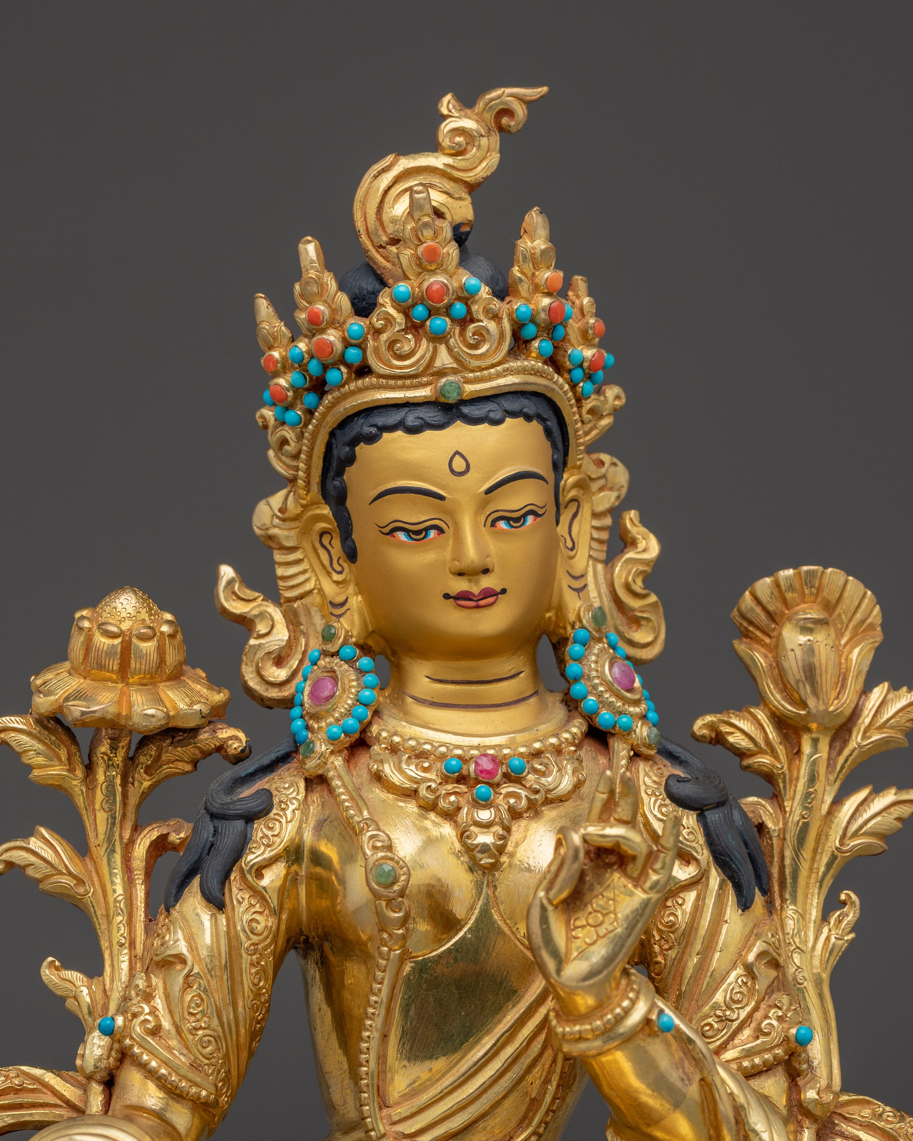 Copper Green Tara Sculpture for Protection | Copper Sculpture for Altar, Meditation & Decor