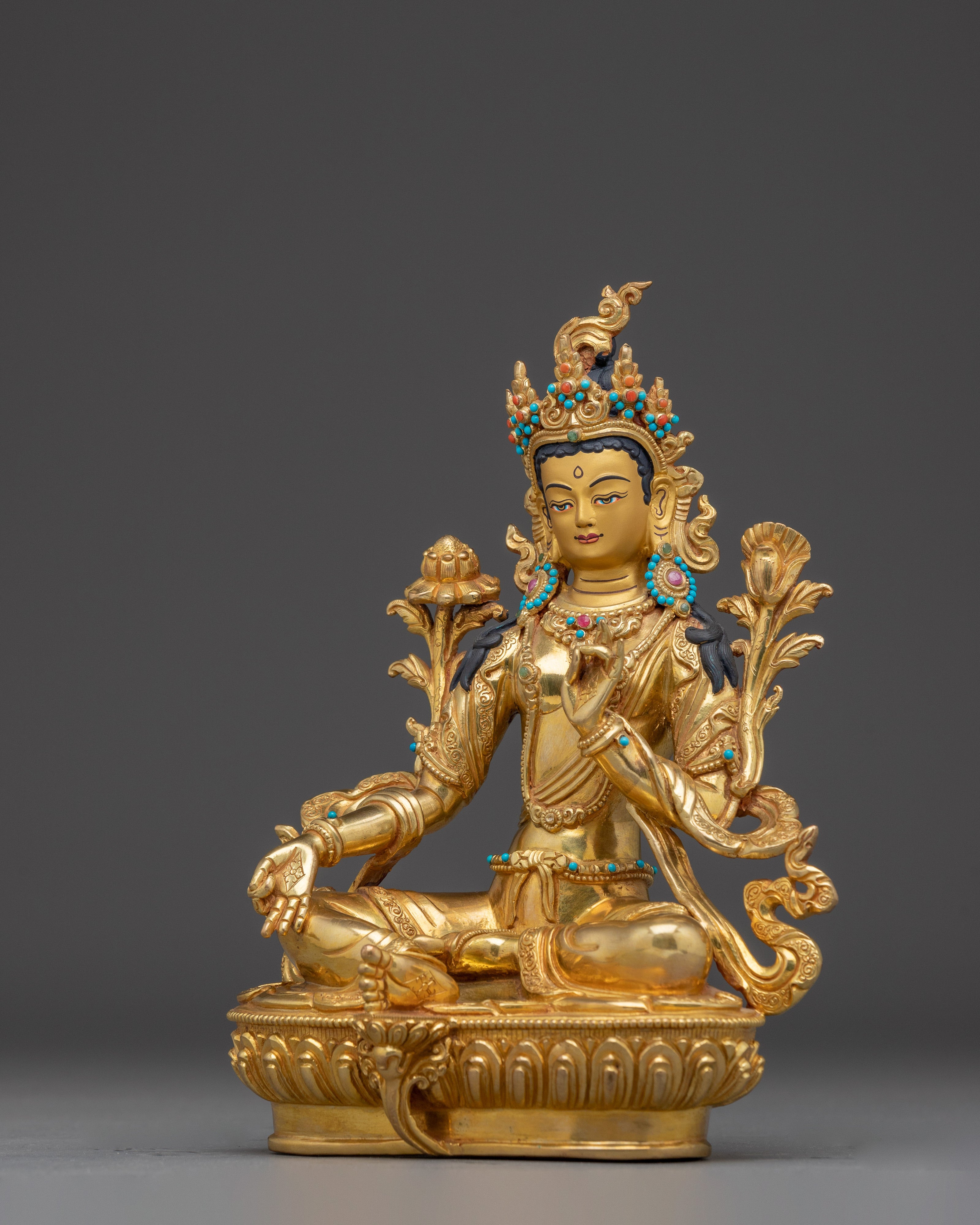 Copper Green Tara Sculpture for Protection | Copper Sculpture for Altar, Meditation & Decor