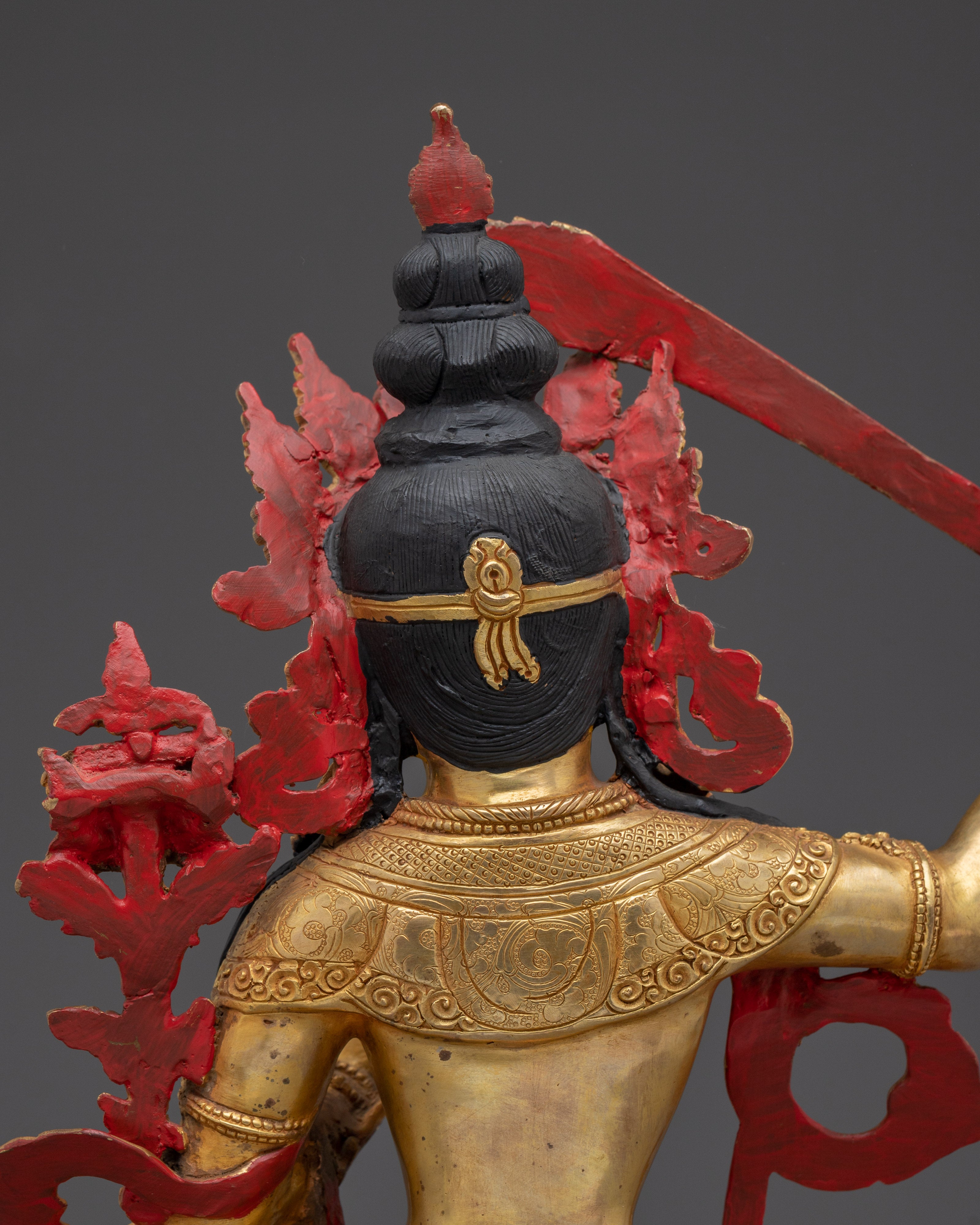 Buddhist Deity Manjushri Art for Wisdom | Gold Gilded Copper Statue