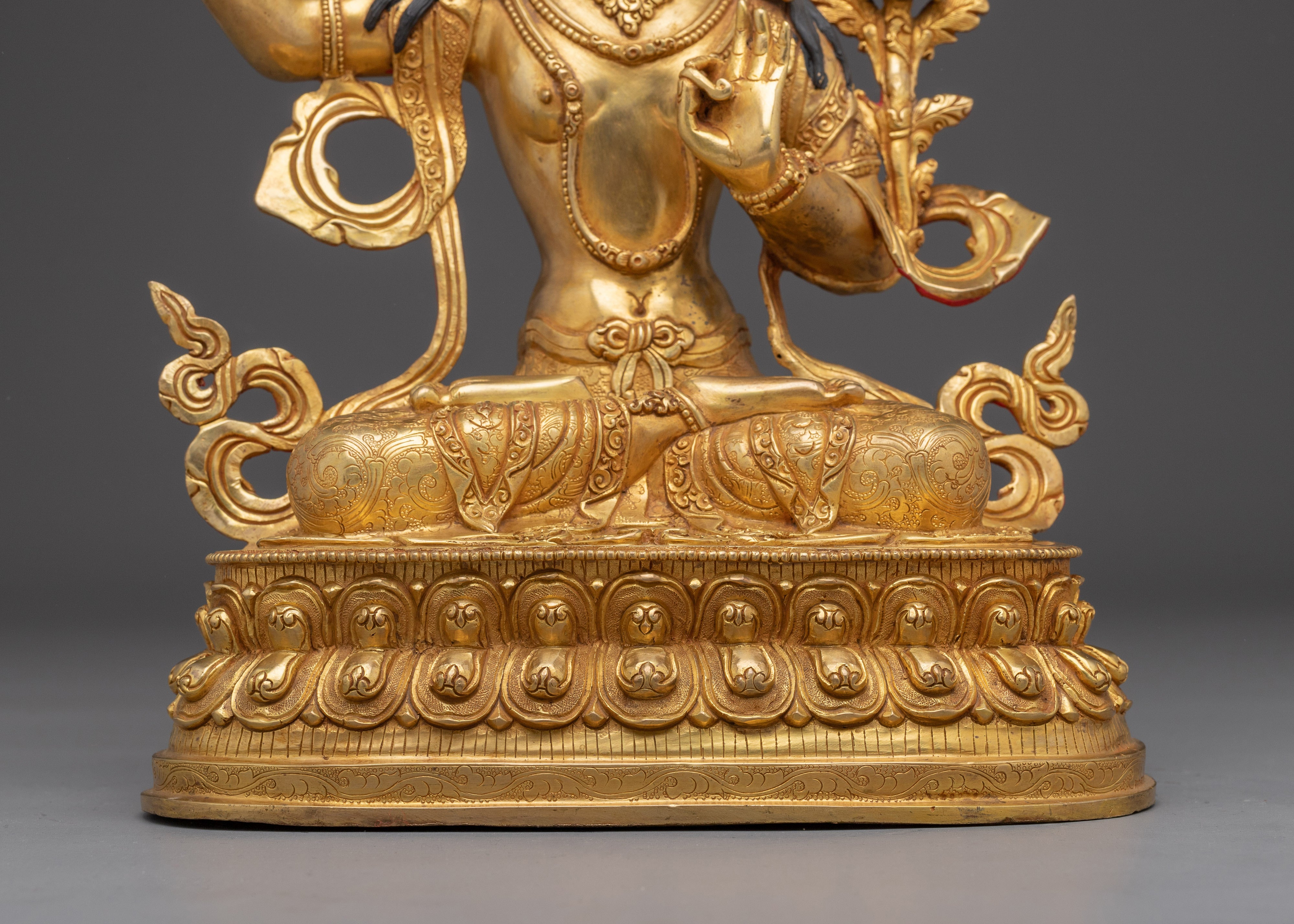 Buddhist Deity Manjushri Art for Wisdom | Gold Gilded Copper Statue