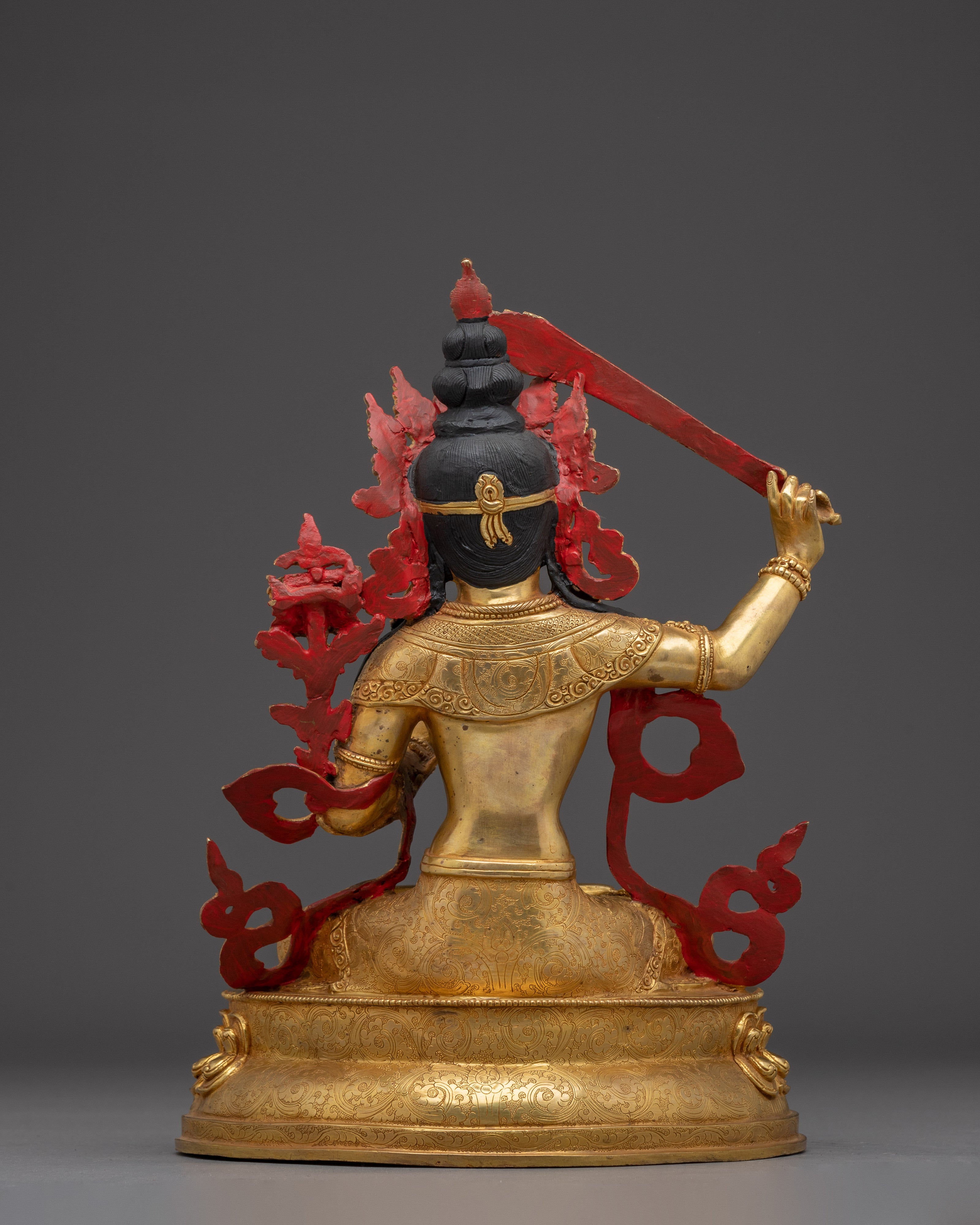 Buddhist Deity Manjushri Art for Wisdom | Gold Gilded Copper Statue