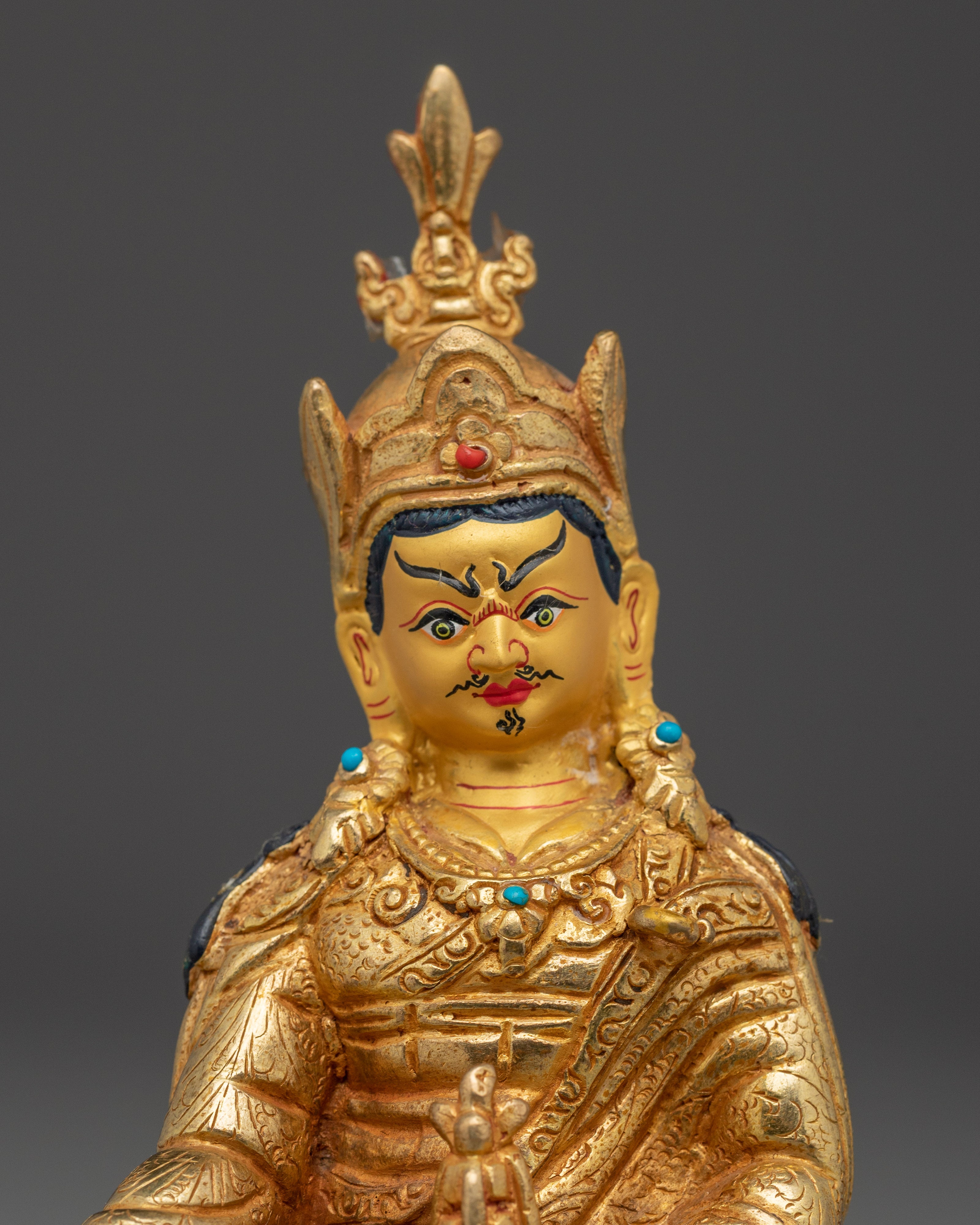 Himalayan Golden Guru Rinpoche Art | Padmasambhava Handmade Statue