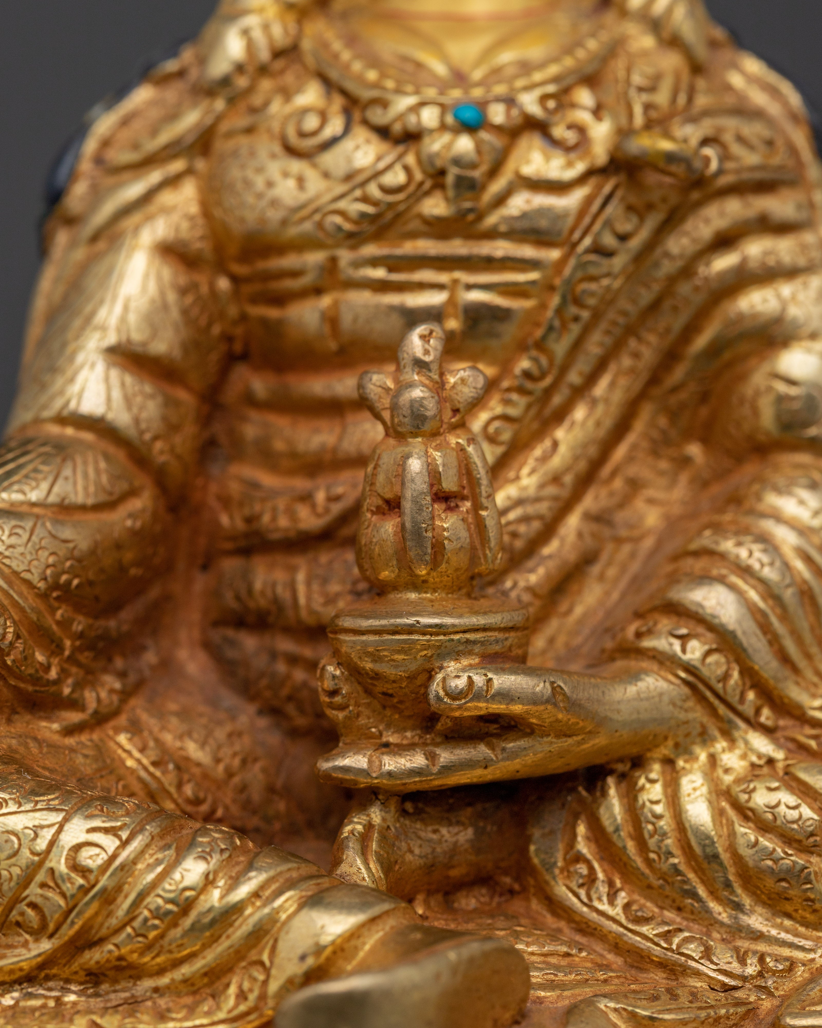 Himalayan Golden Guru Rinpoche Art | Padmasambhava Handmade Statue