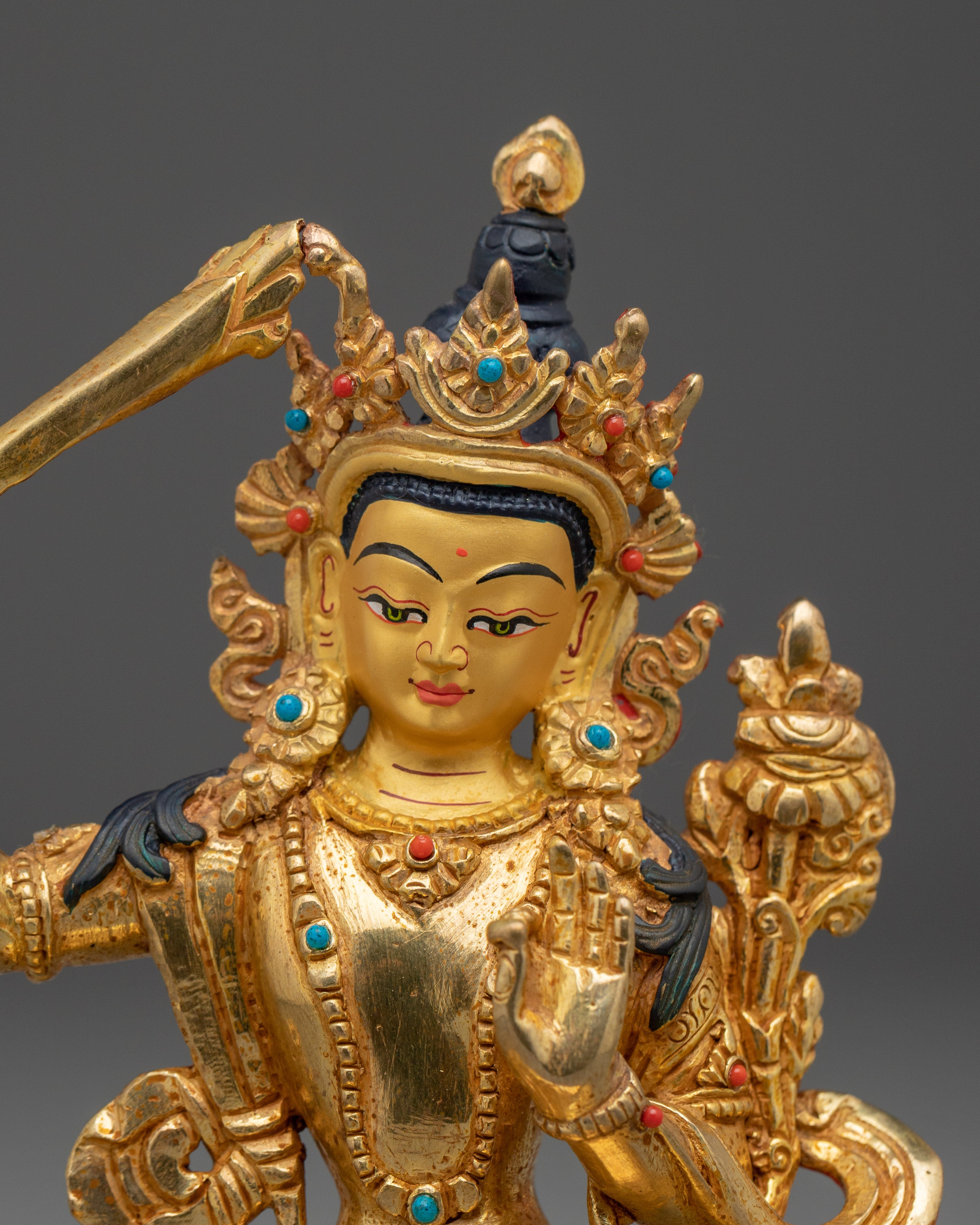 Golden Handmade Statue of Manjushri | Wisdom Bodhisattva