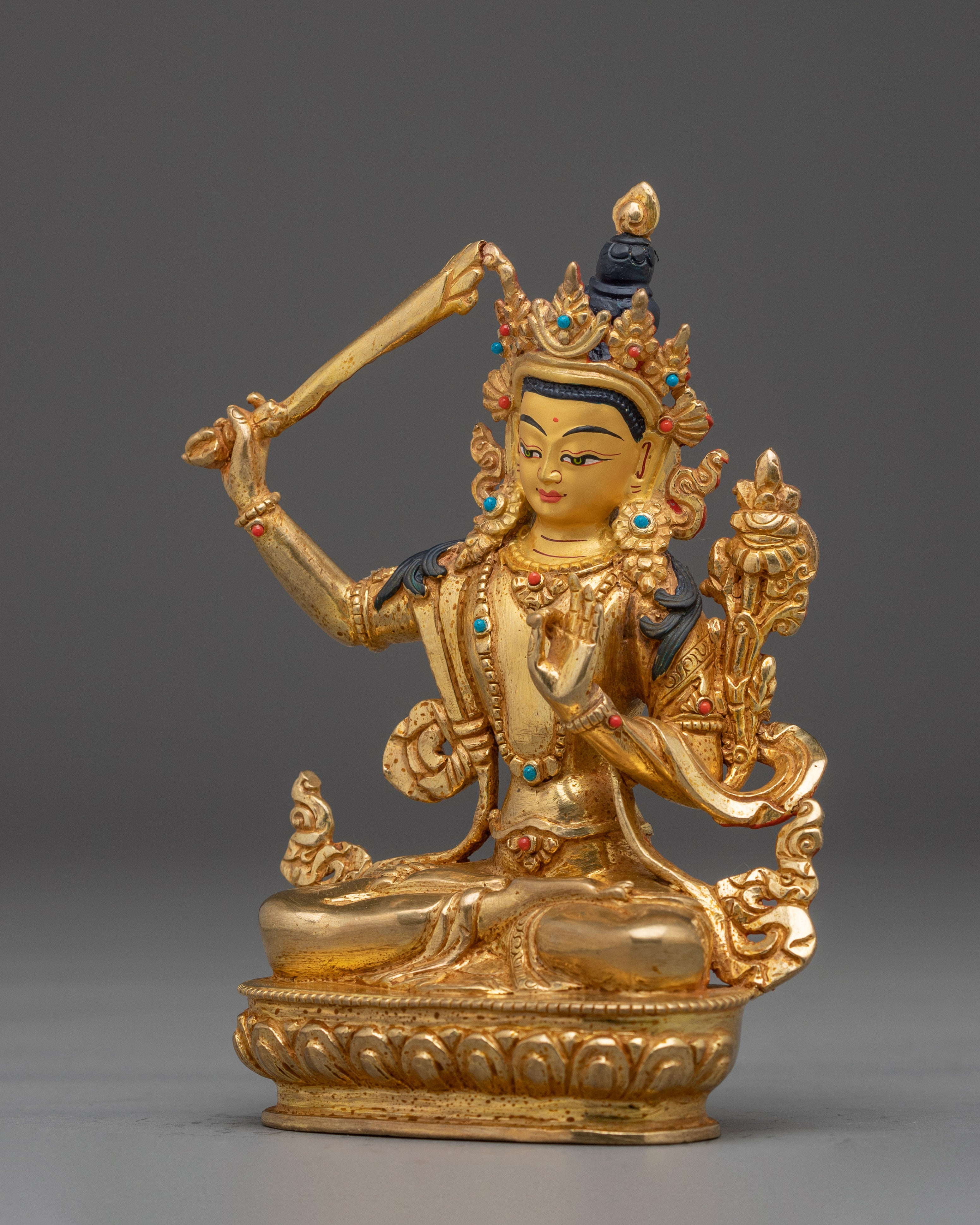 Golden Handmade Statue of Manjushri | Wisdom Bodhisattva