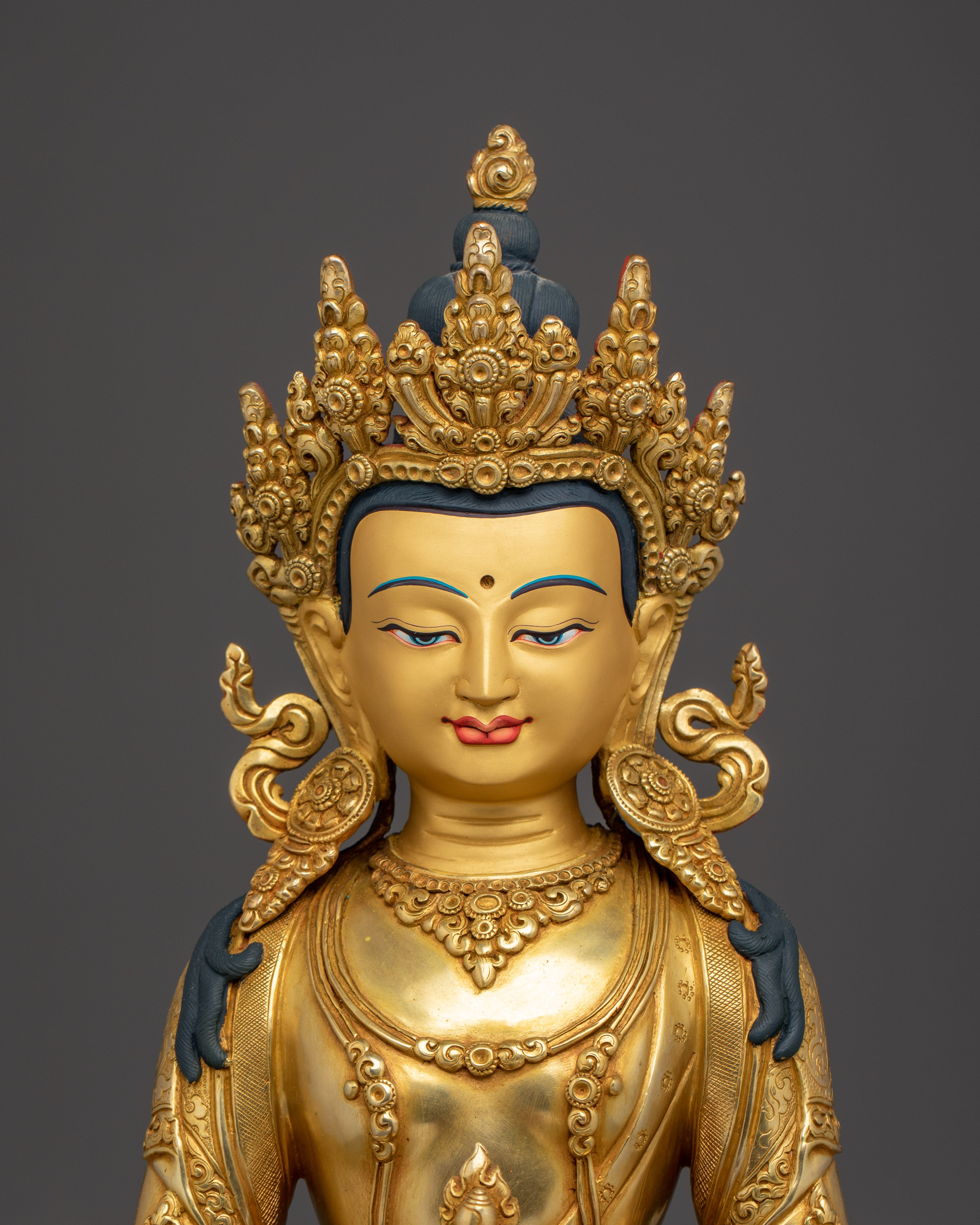 Himalayan Copper Statue of Golden Amitayus | Symbol of Longevity and Blessings