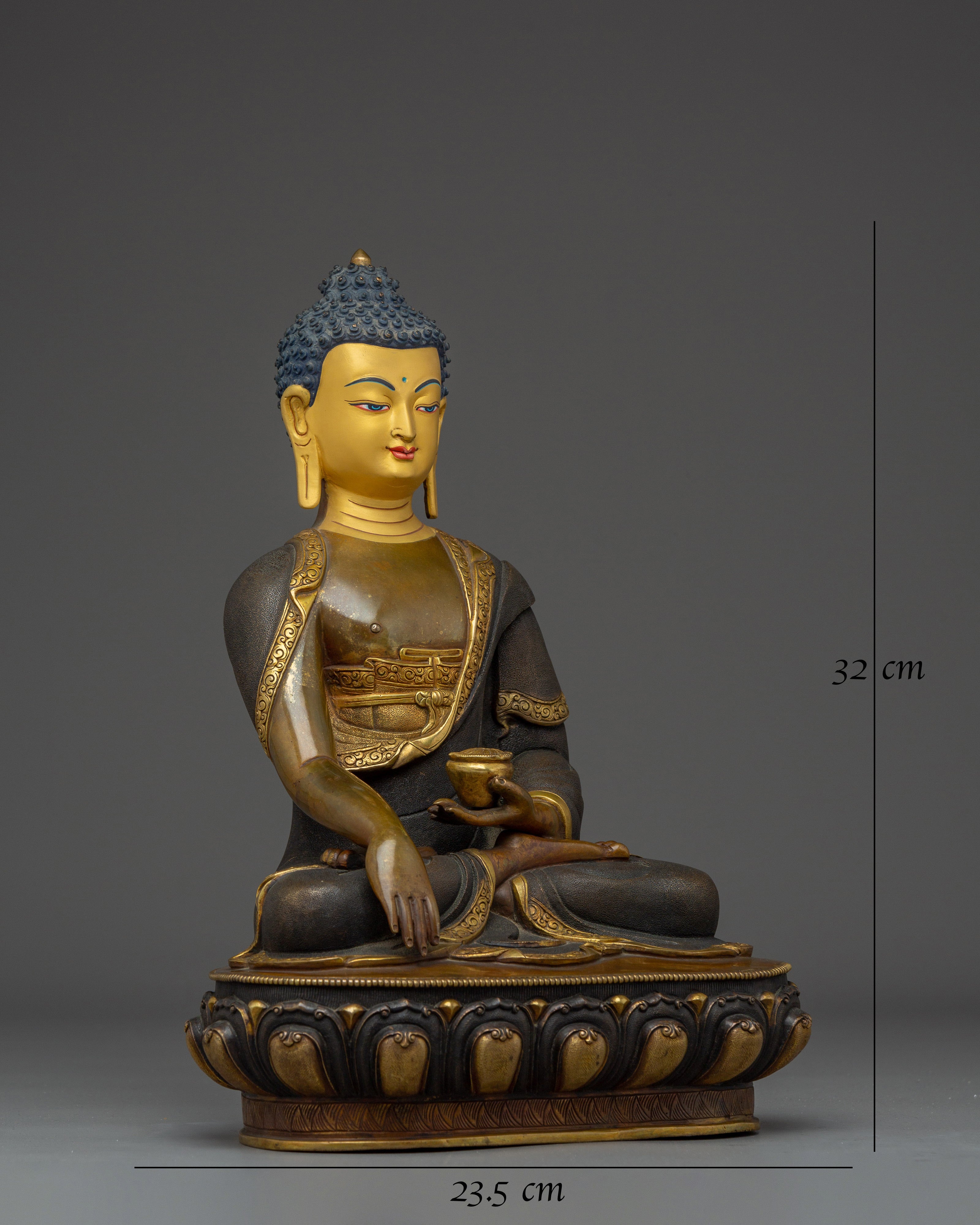 Peaceful 24K Gold Gilded Statue of Shakyamuni Buddha