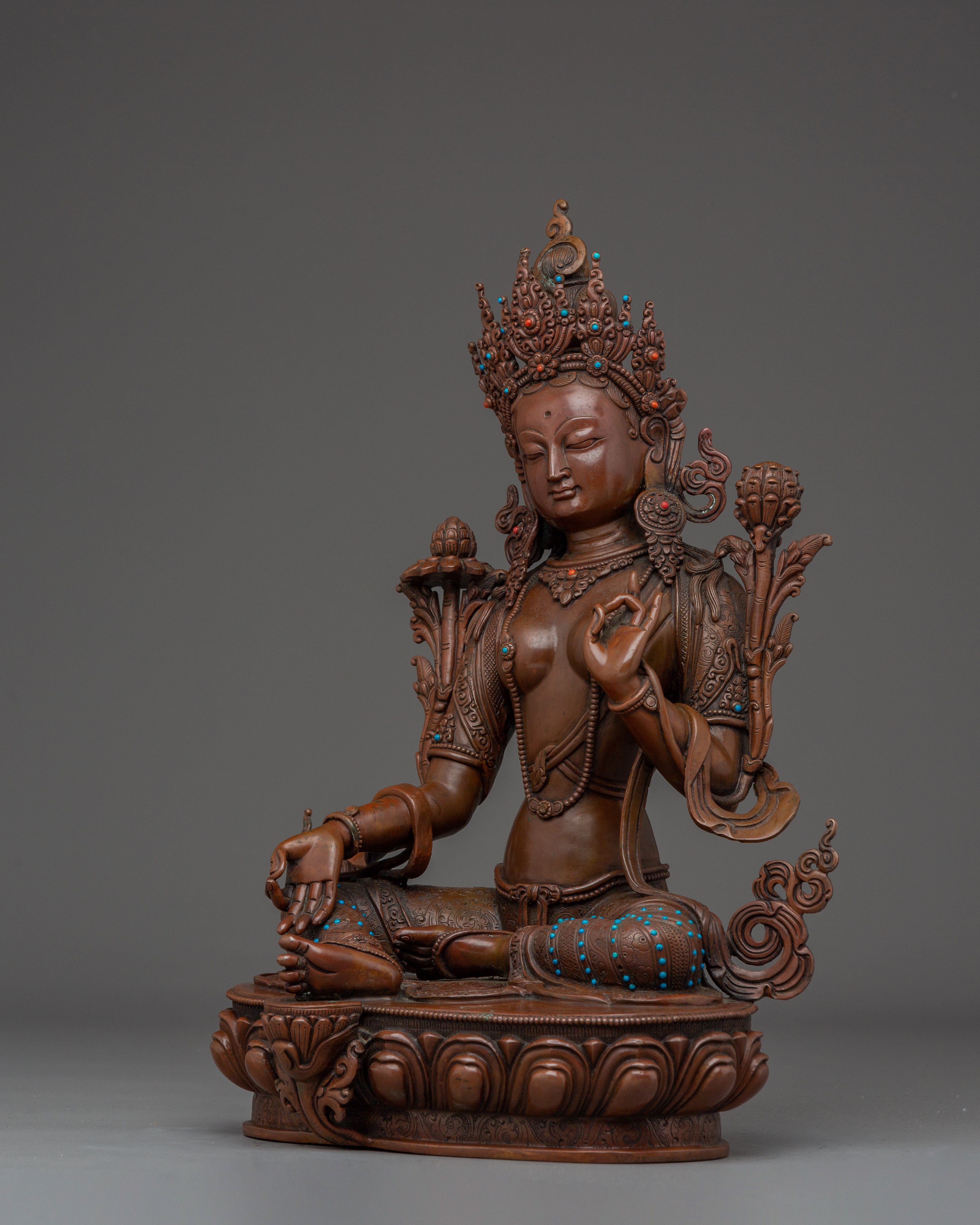 Meditation Deity Green Tara Statue | Female Buddha