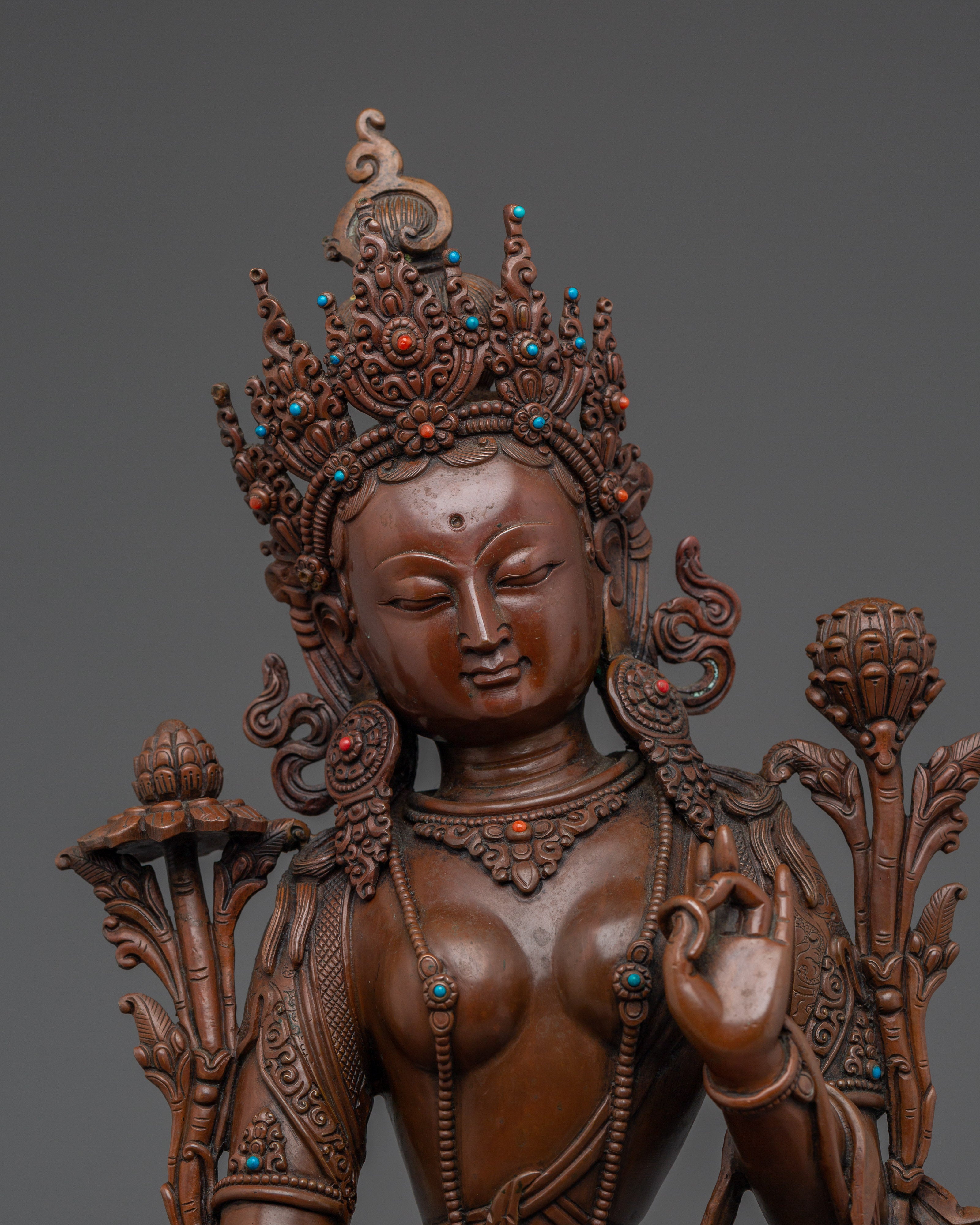 Meditation Deity Green Tara Statue | Female Buddha