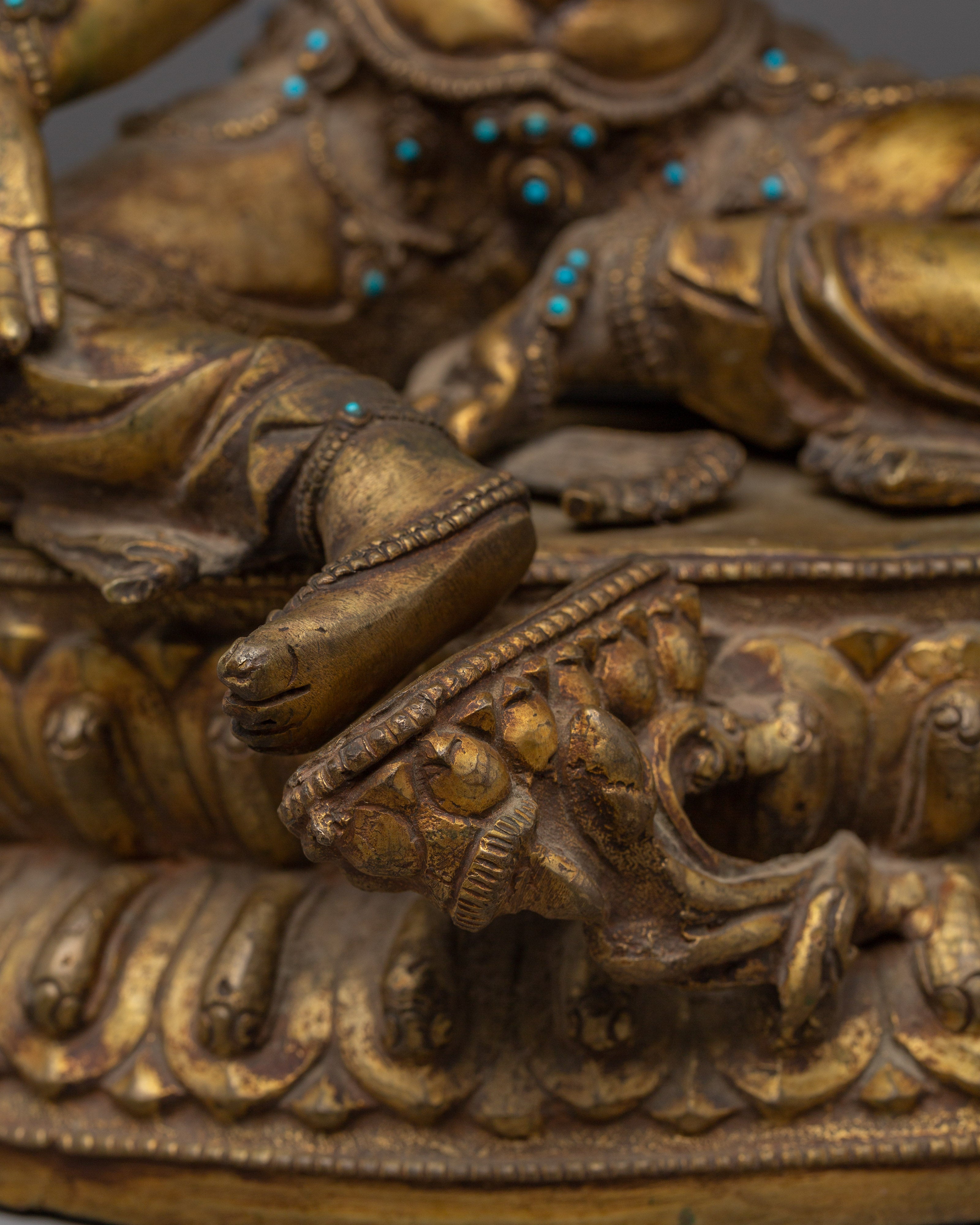 Green Tara Copper Statue with Gemstone Inlays | Buddhist Goddess of Compassion