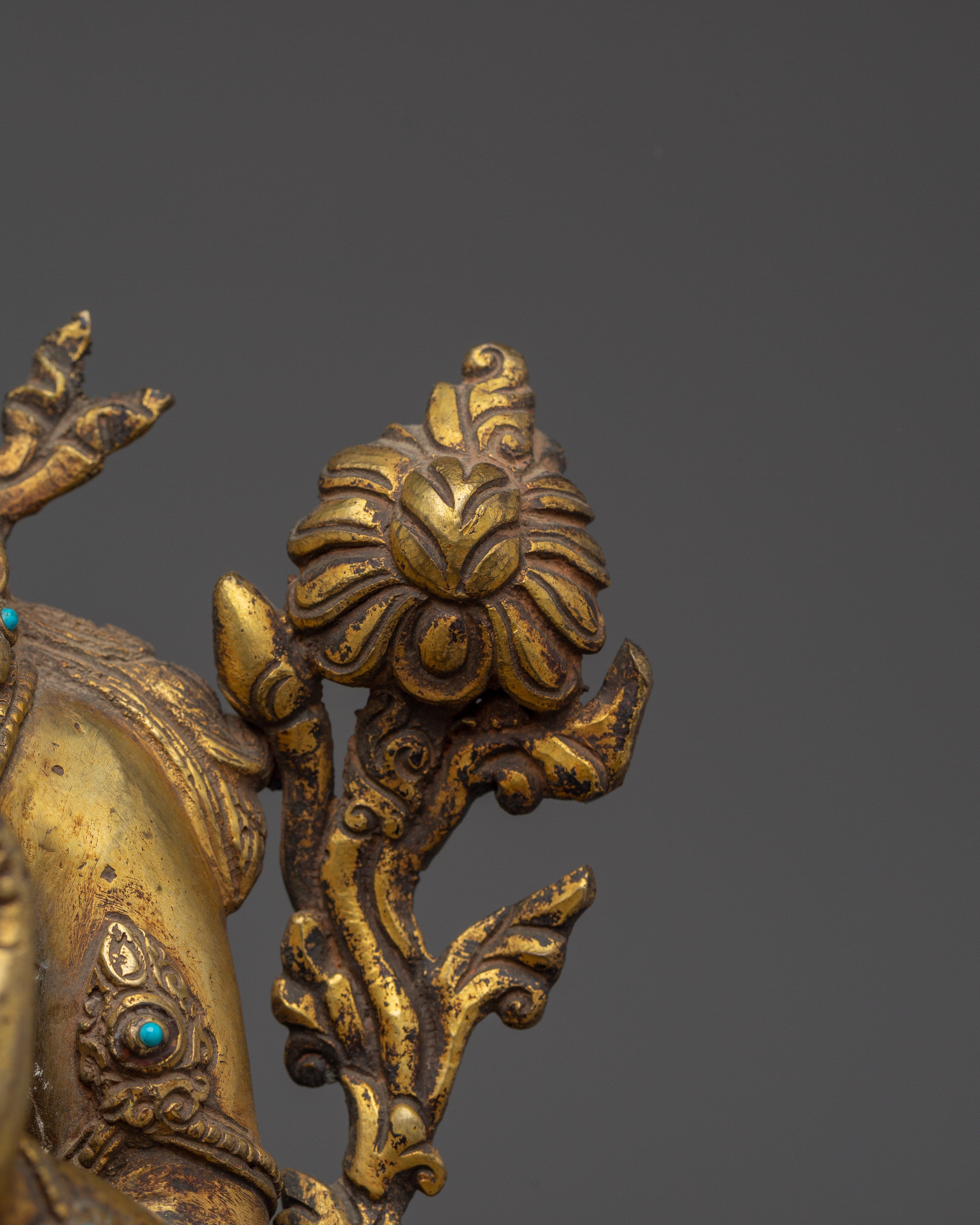 Green Tara Copper Statue with Gemstone Inlays | Buddhist Goddess of Compassion