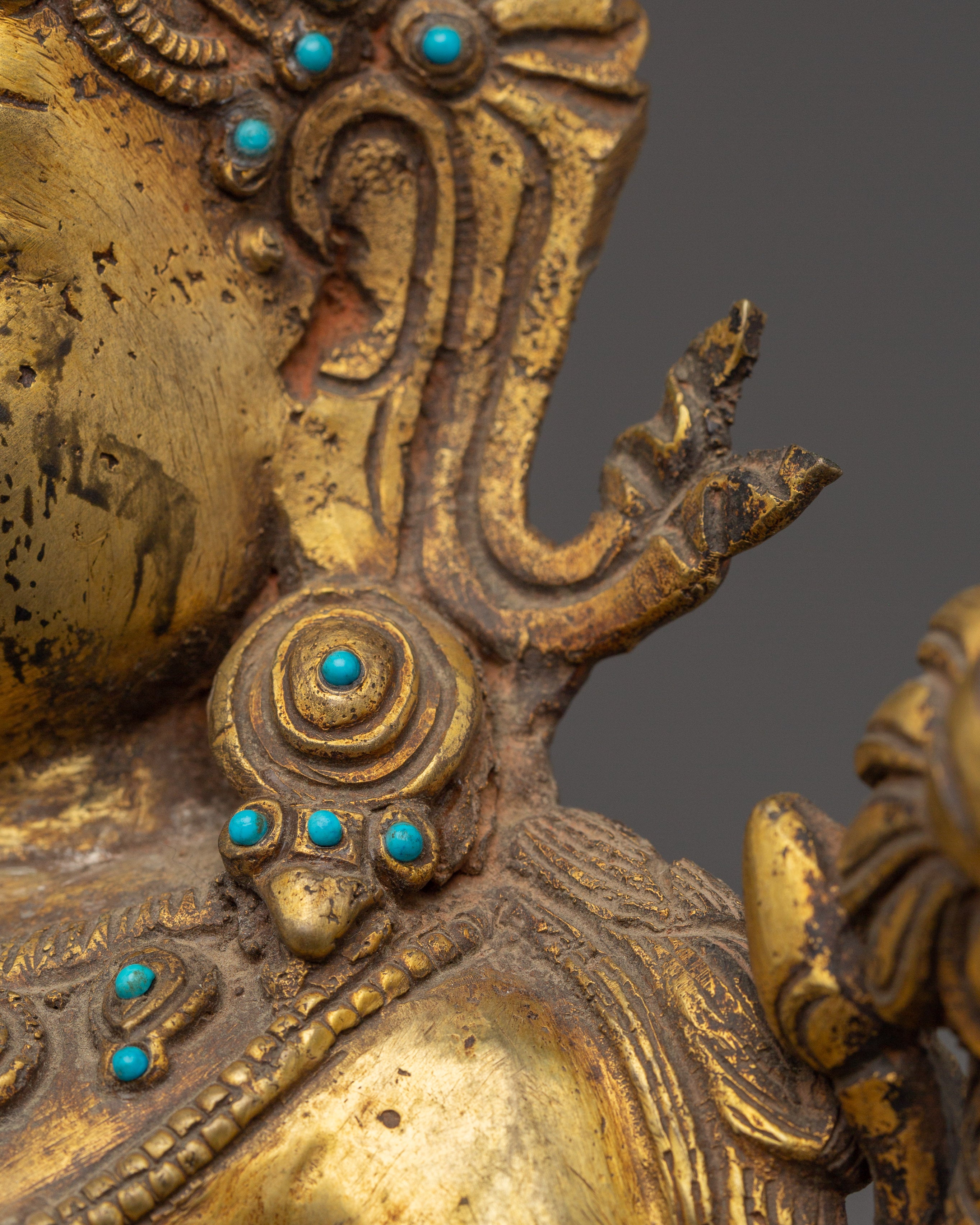 Green Tara Copper Statue with Gemstone Inlays | Buddhist Goddess of Compassion