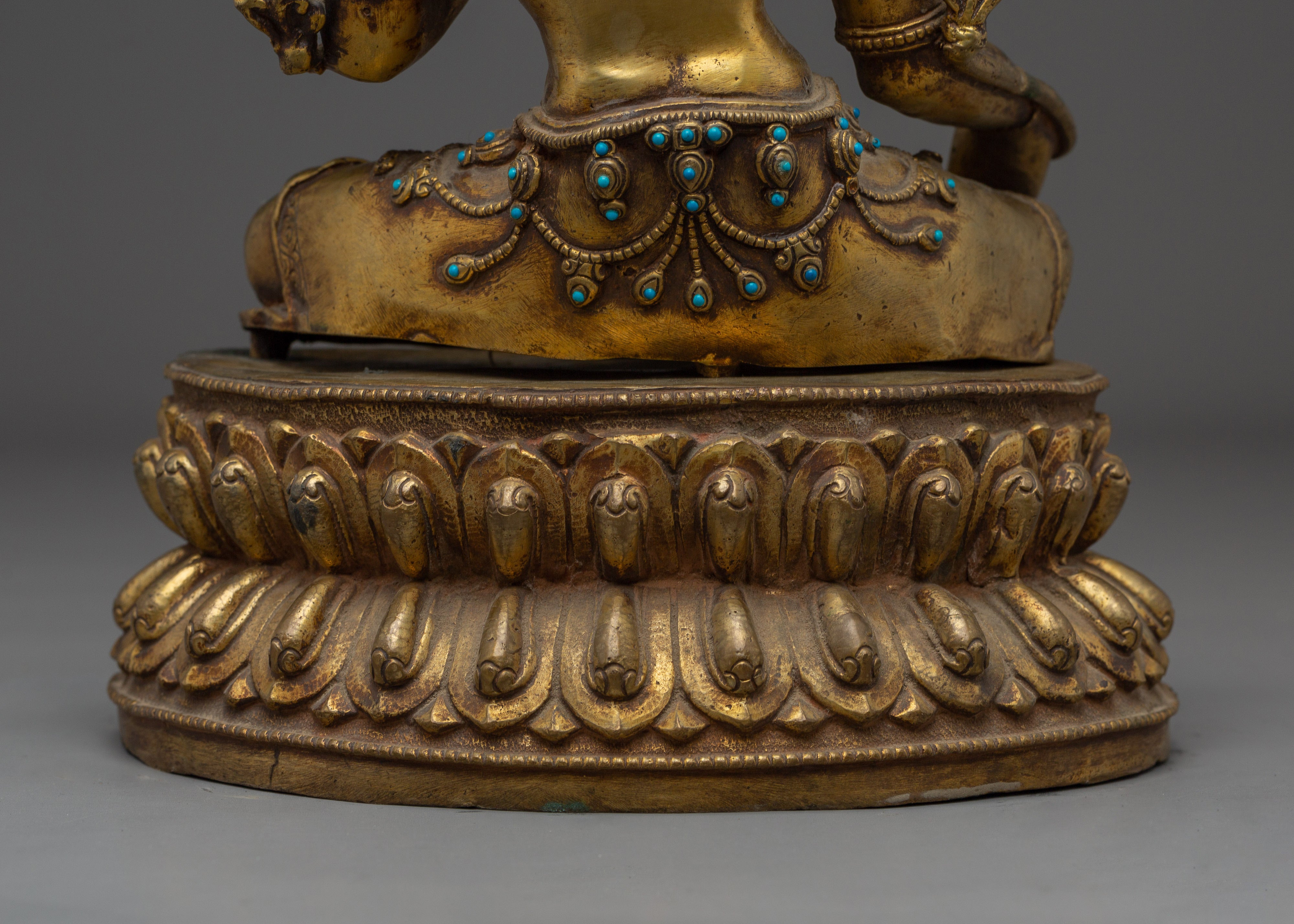 Green Tara Copper Statue with Gemstone Inlays | Buddhist Goddess of Compassion