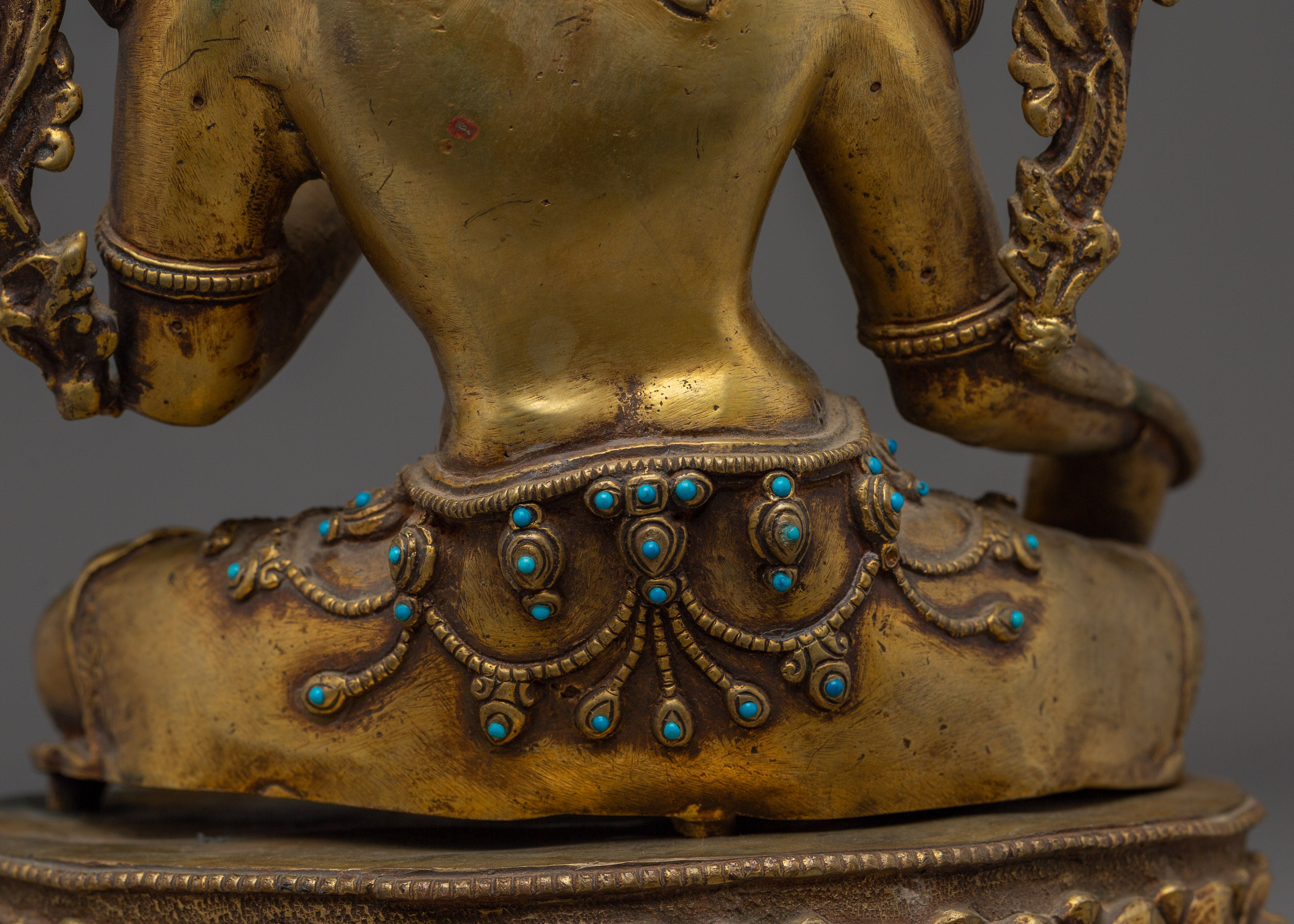 Green Tara Copper Statue with Gemstone Inlays | Buddhist Goddess of Compassion