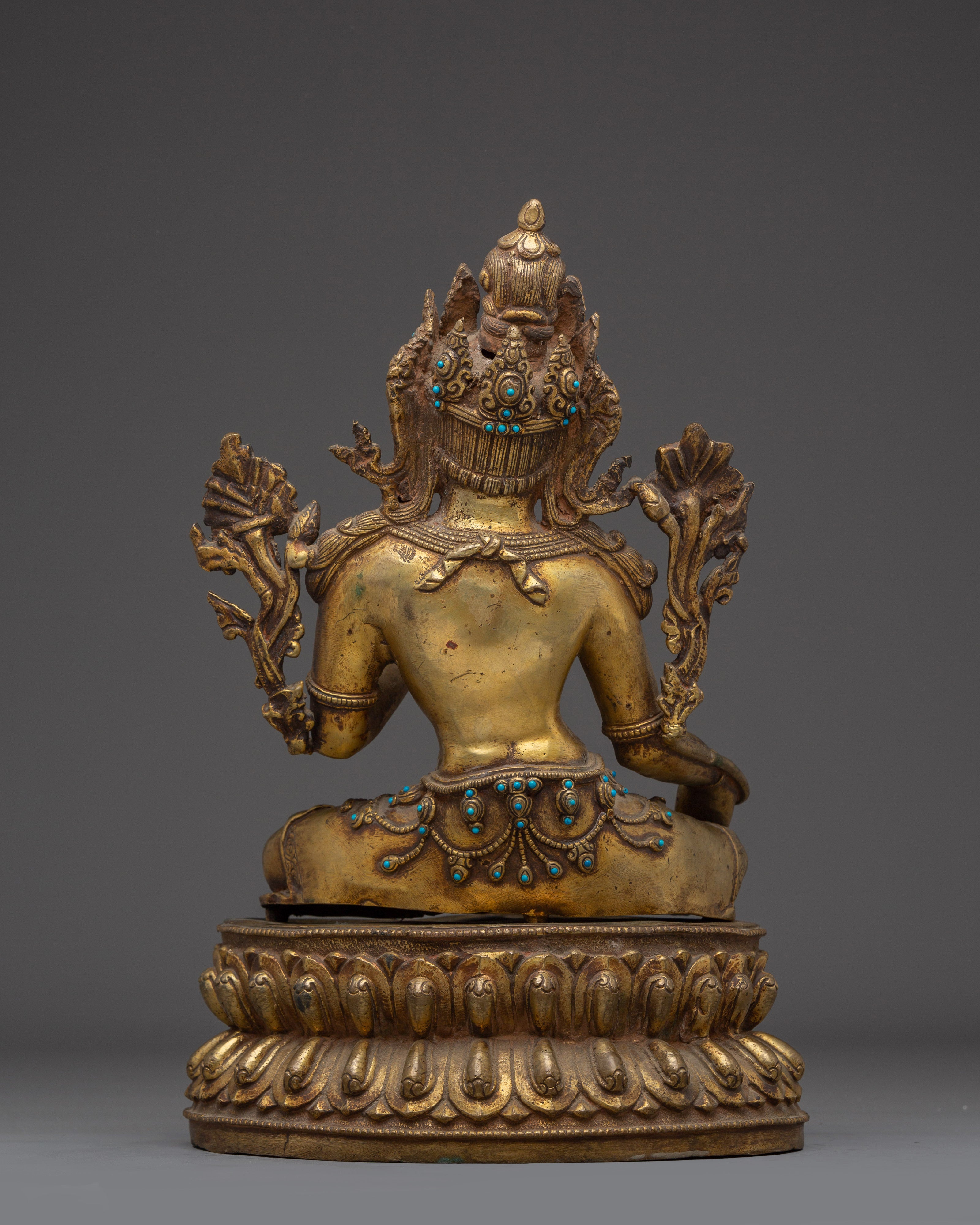 Green Tara Copper Statue with Gemstone Inlays | Buddhist Goddess of Compassion