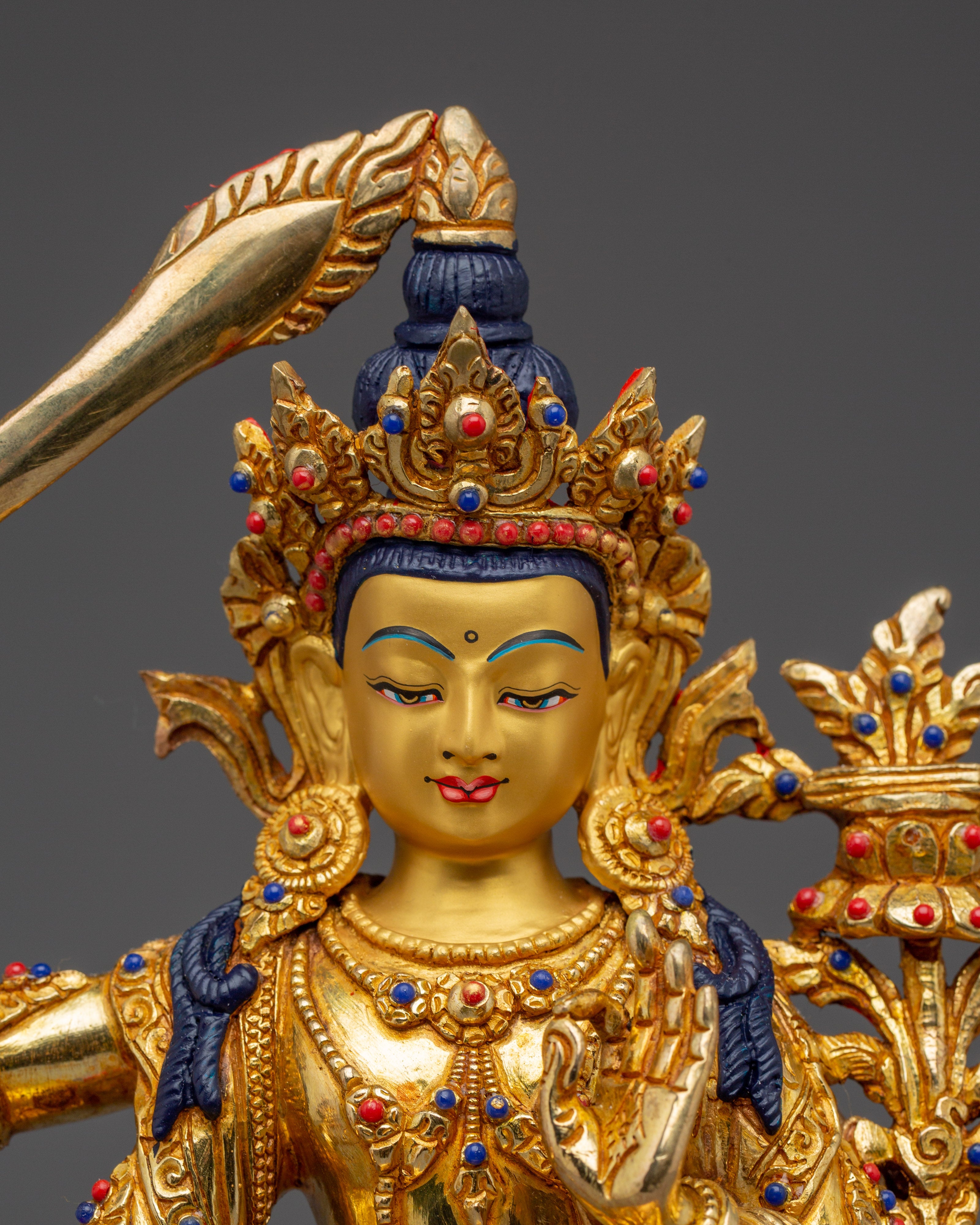 Maha Manjushri Tibetan Deity Statue | 24K Gold Gilded Copper Bodhisattva of Wisdom