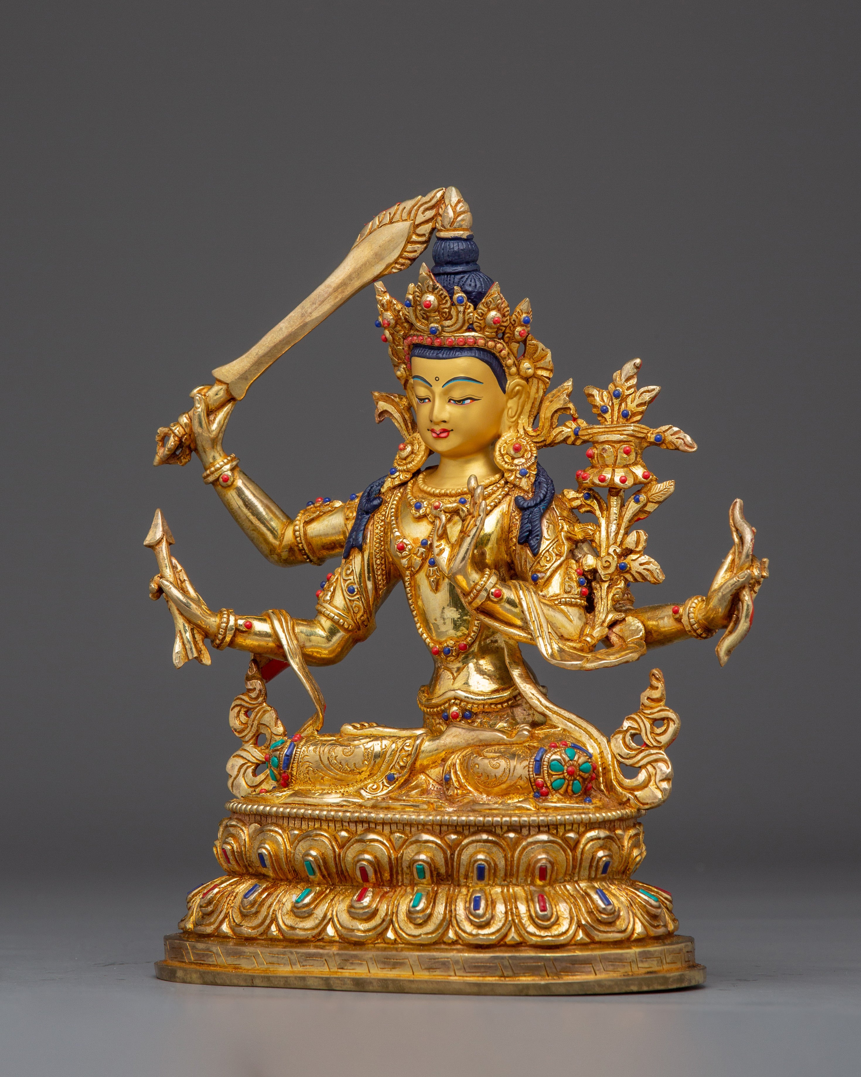 Statue of Manjushri Set | Five Copper Wisdom Deities for Buddhist Shrine