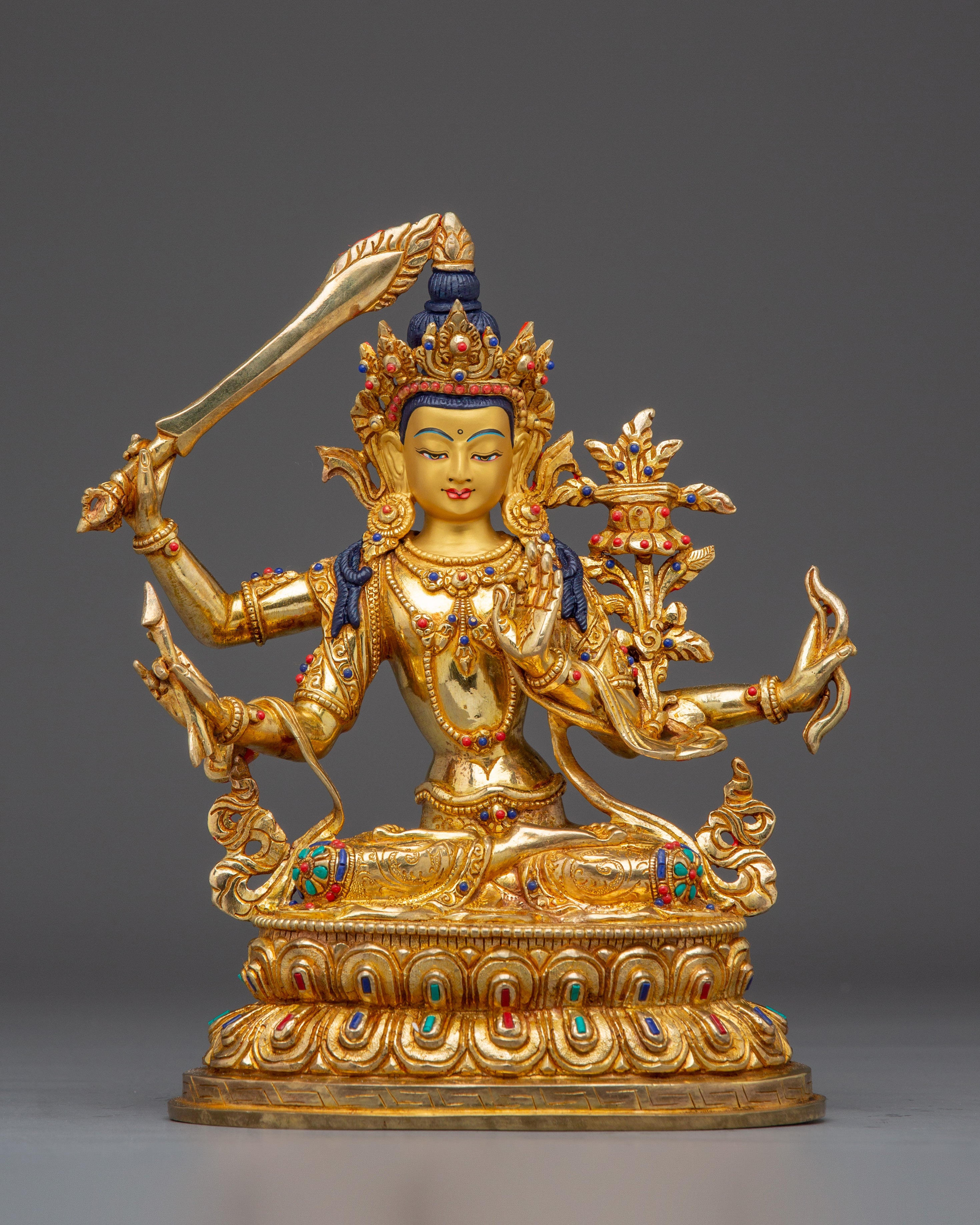 Statue of Manjushri Set | Five Copper Wisdom Deities for Buddhist Shrine