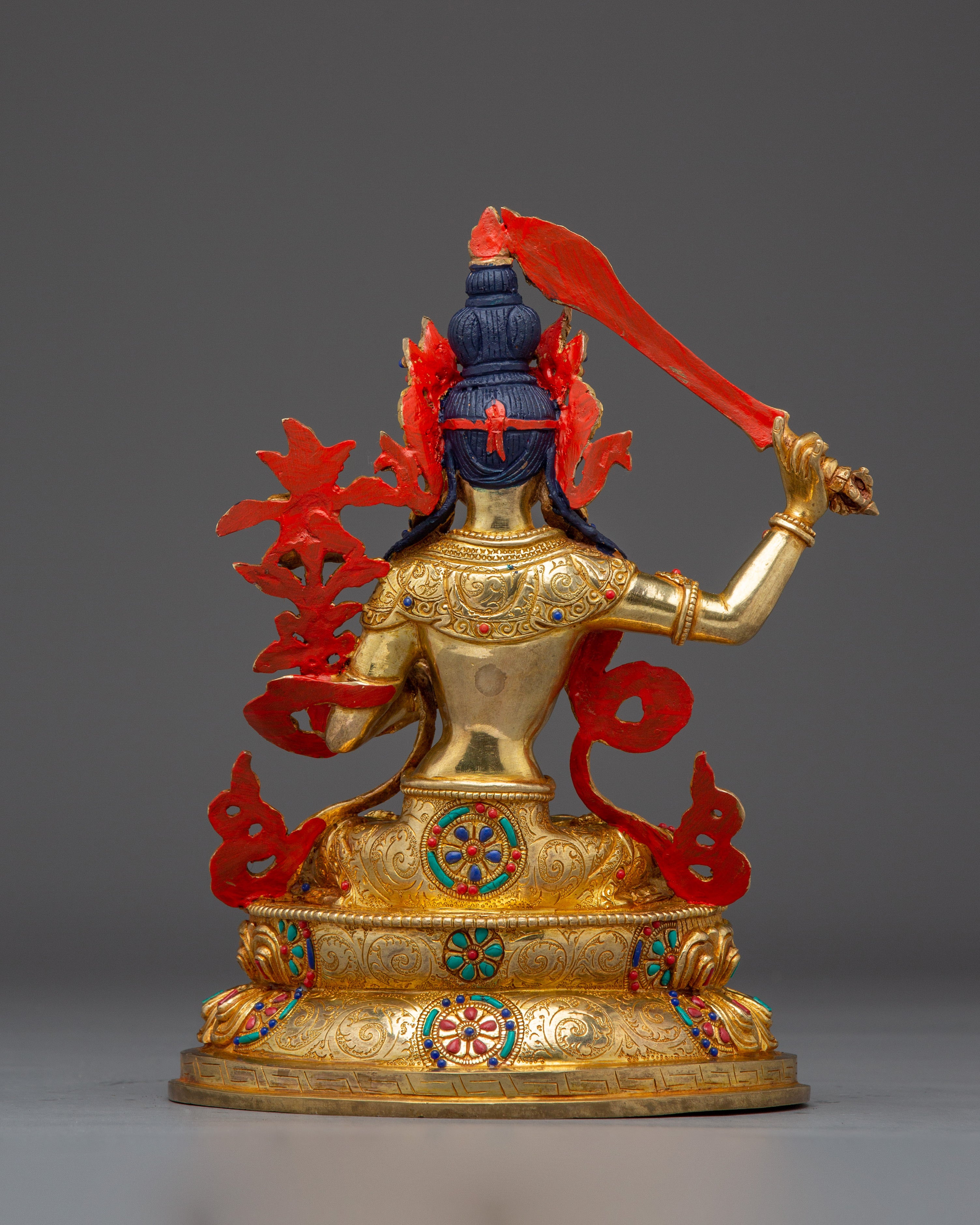 Manjushri Statue Seated in Double Petal Lotus Seat | 24K Gold Gilded Artwork