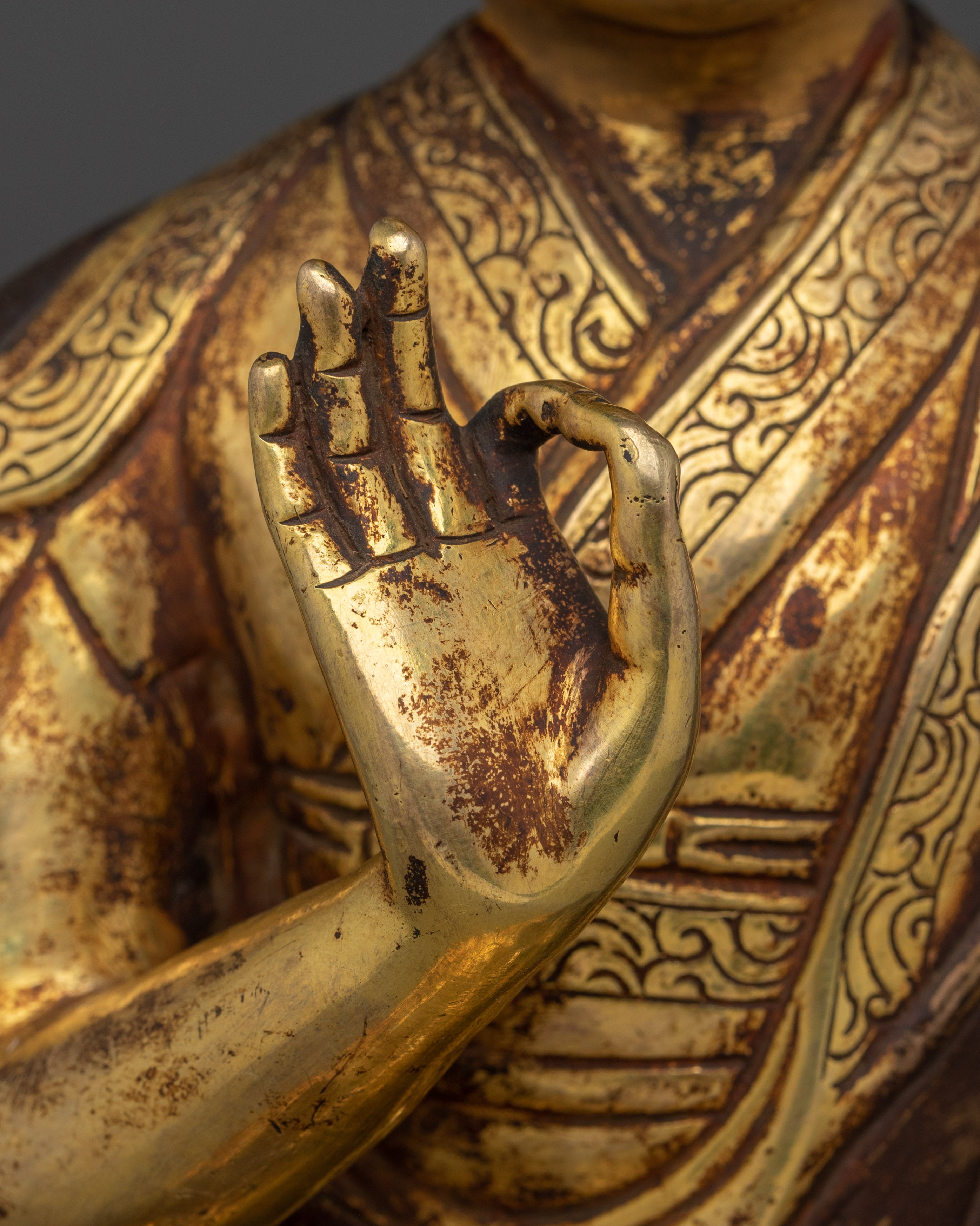 24K Gold-Gilded Tsongkhapa Set for Shrine | Handcrafted Copper Buddhist Statue