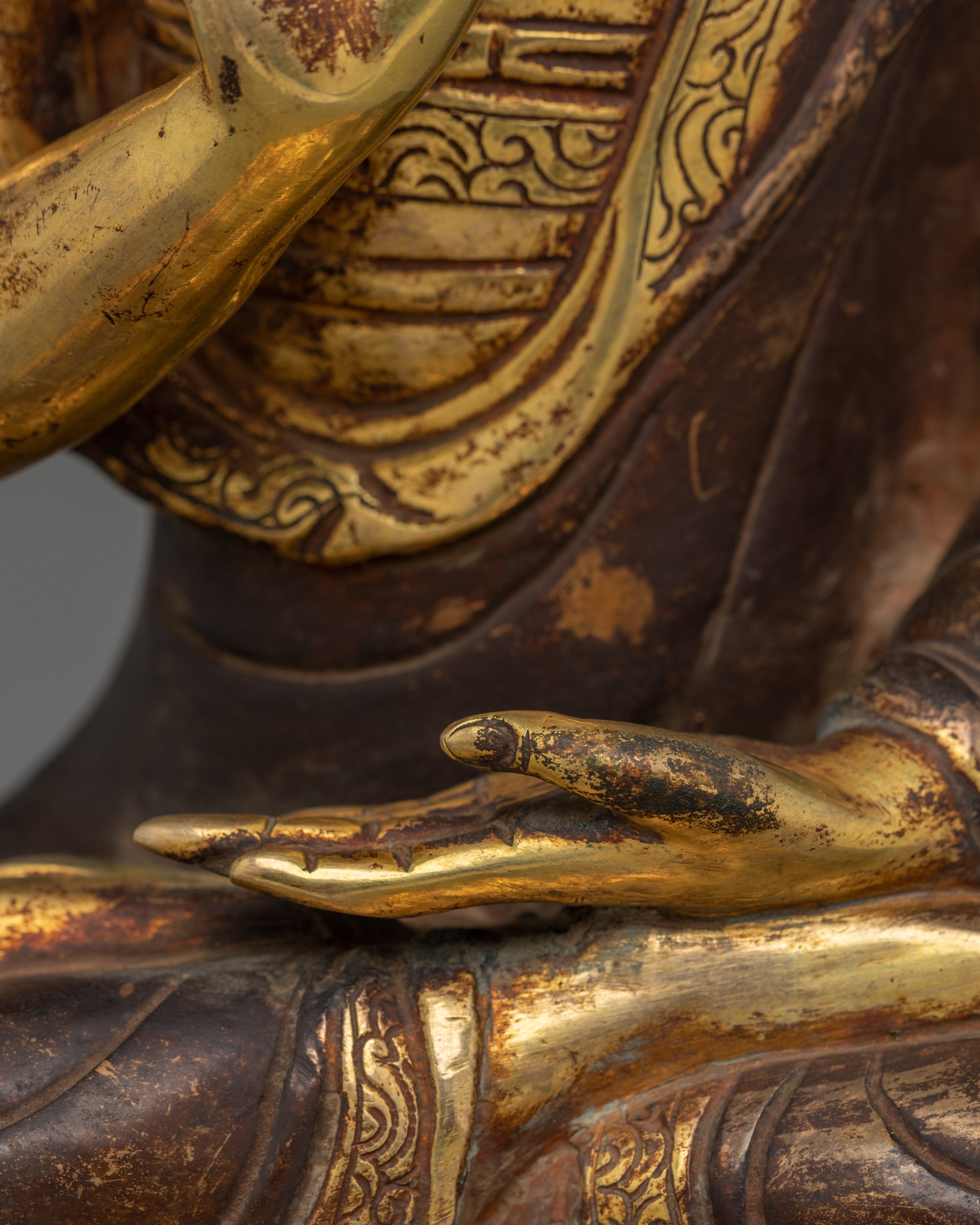 24K Gold-Gilded Tsongkhapa Set for Shrine | Handcrafted Copper Buddhist Statue