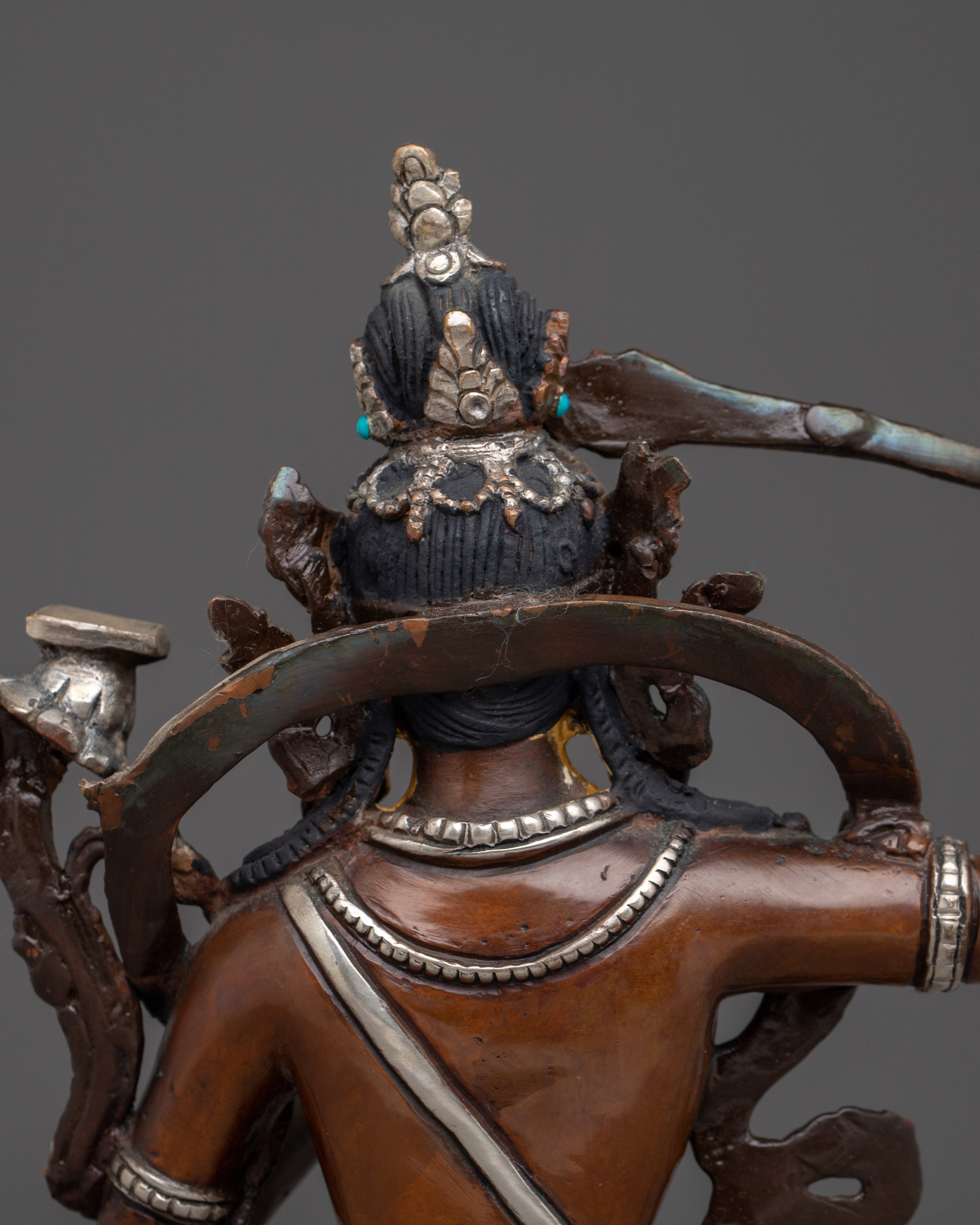 Manjushri Copper Statue with Silver & Gold | Symbol of Enlightenment, Sacred Knowledge