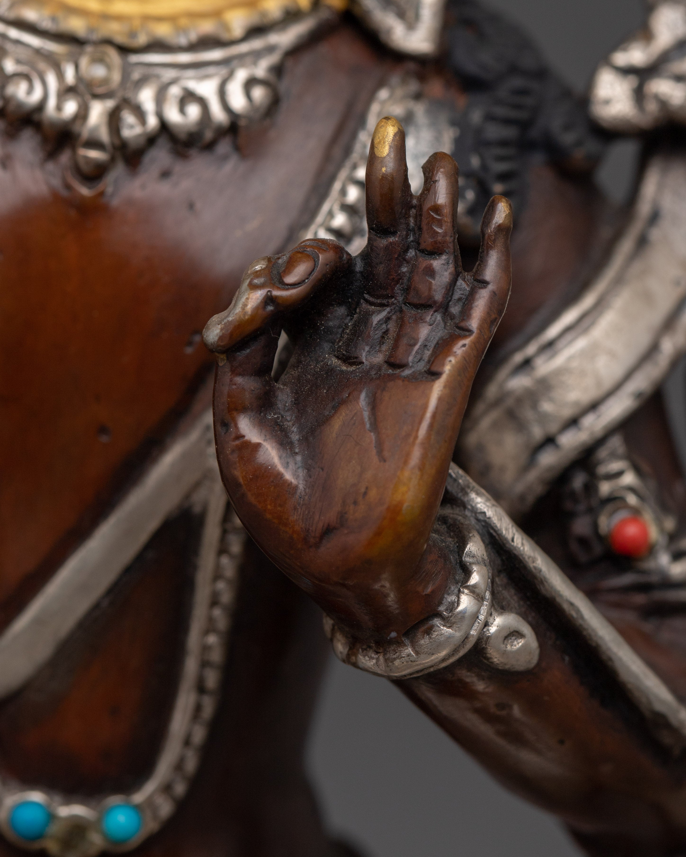 Manjushri Copper Statue with Silver & Gold | Symbol of Enlightenment, Sacred Knowledge