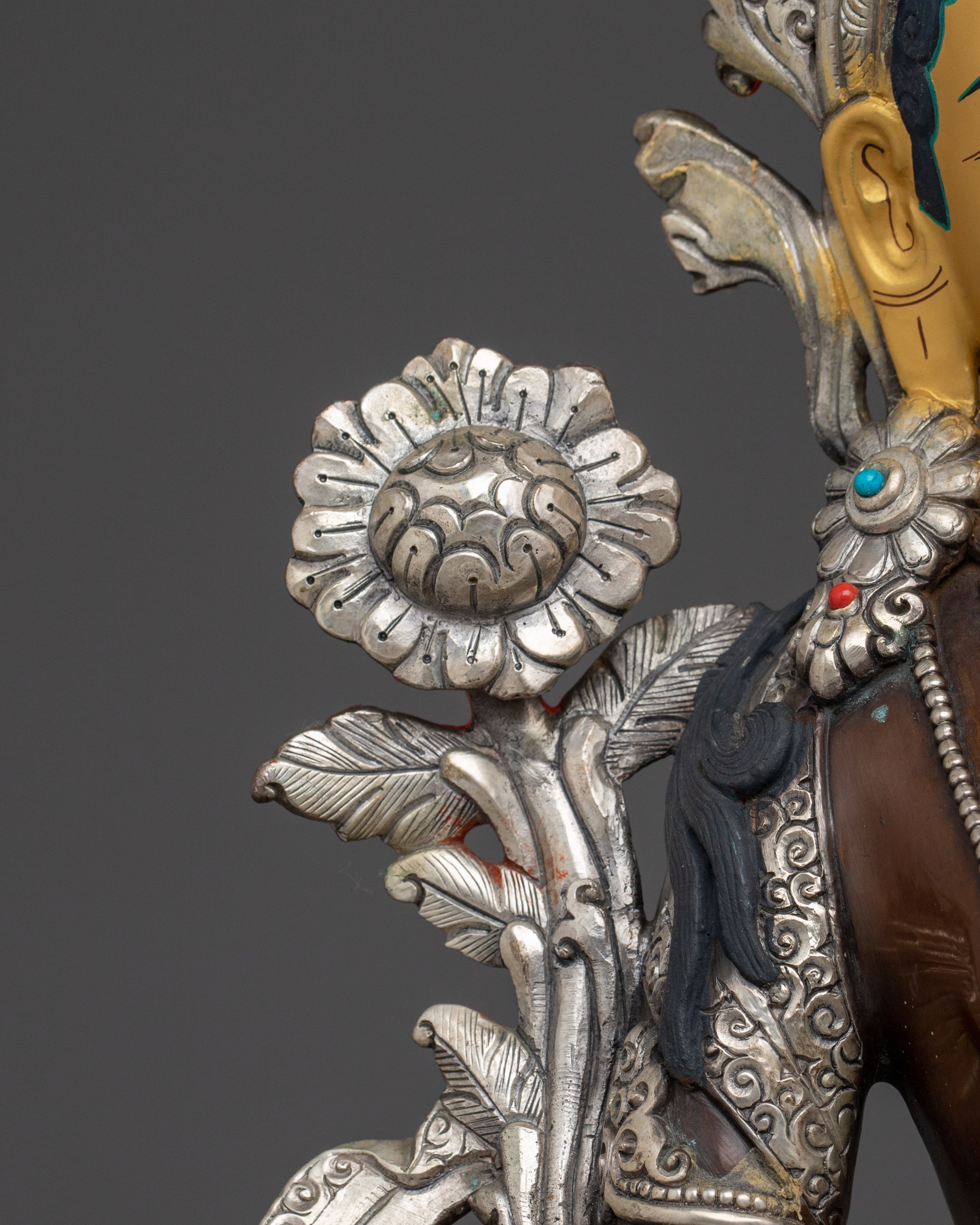 White Tara Copper Statue with Silver | Gold Painted Copper Buddhist Deity