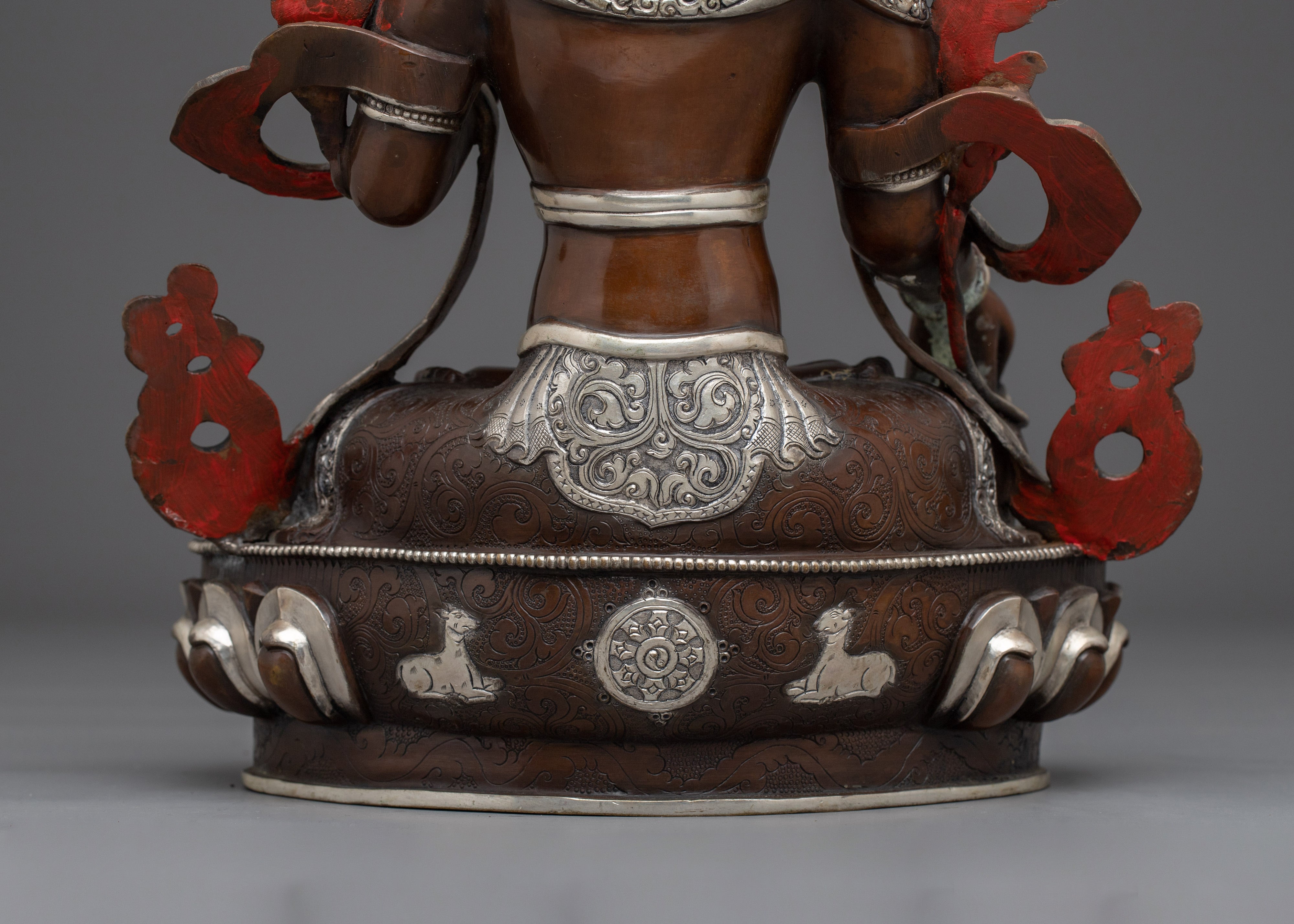 White Tara Copper Statue with Silver | Gold Painted Copper Buddhist Deity