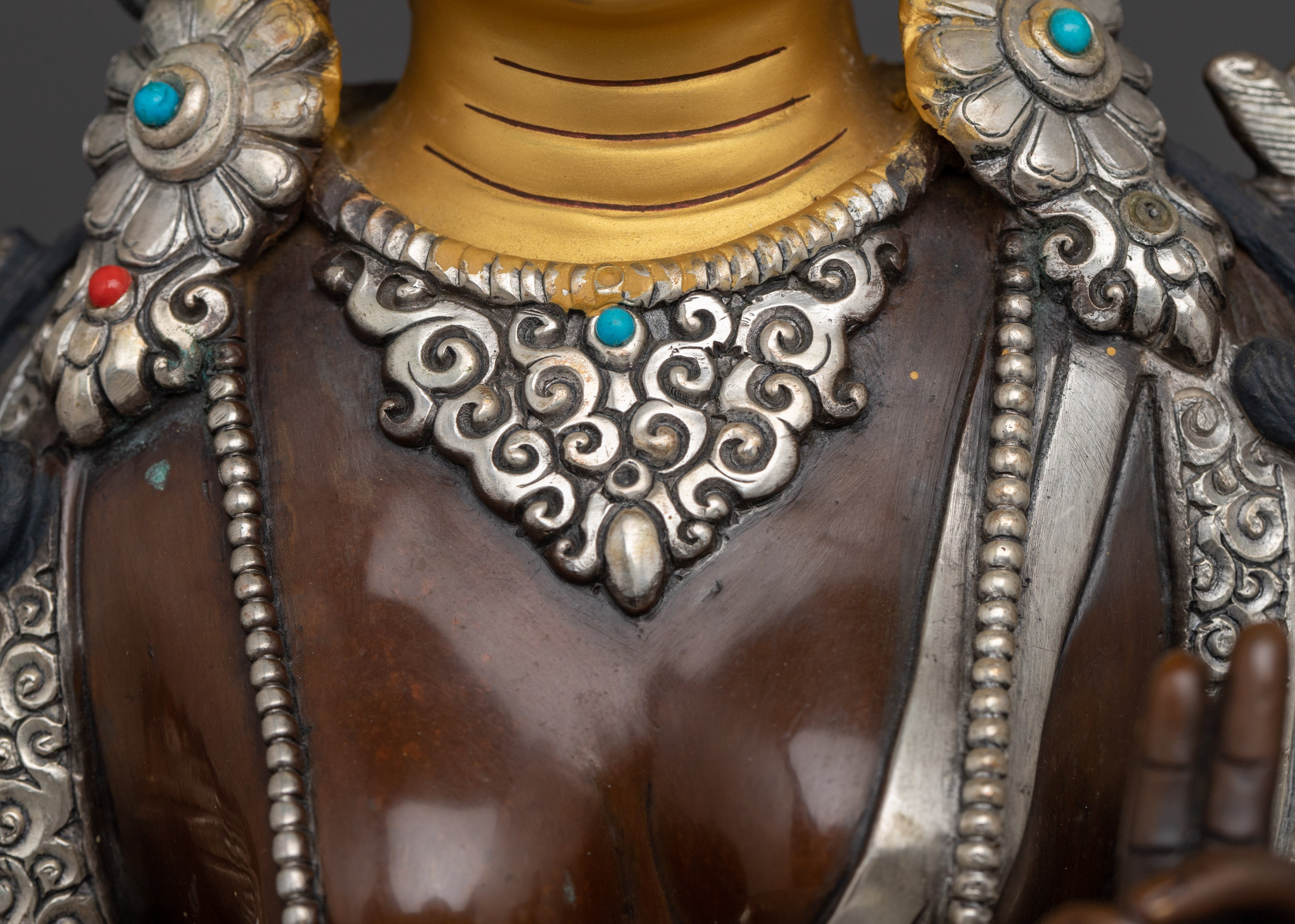 White Tara Copper Statue with Silver | Gold Painted Copper Buddhist Deity