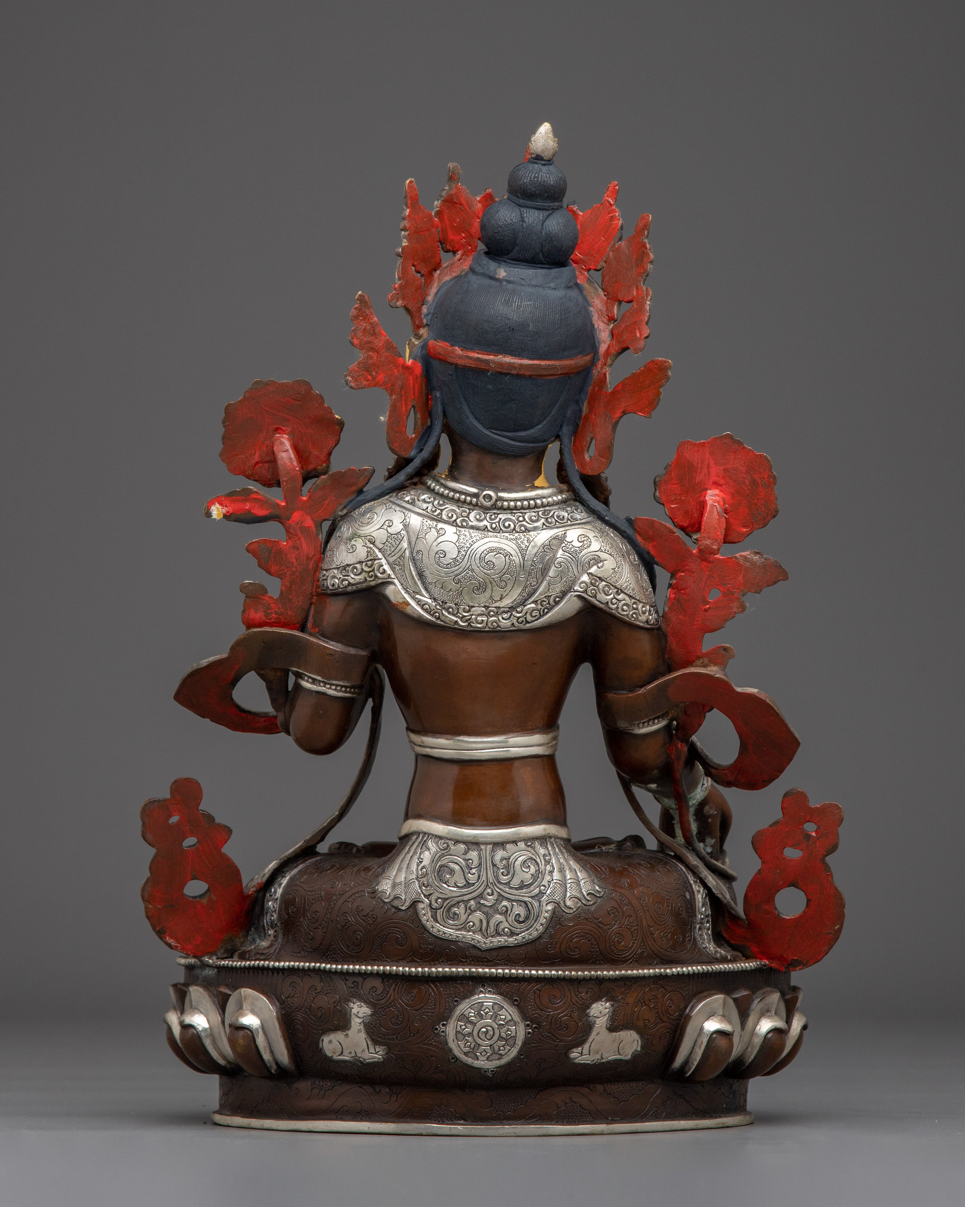 White Tara Copper Statue with Silver | Gold Painted Copper Buddhist Deity