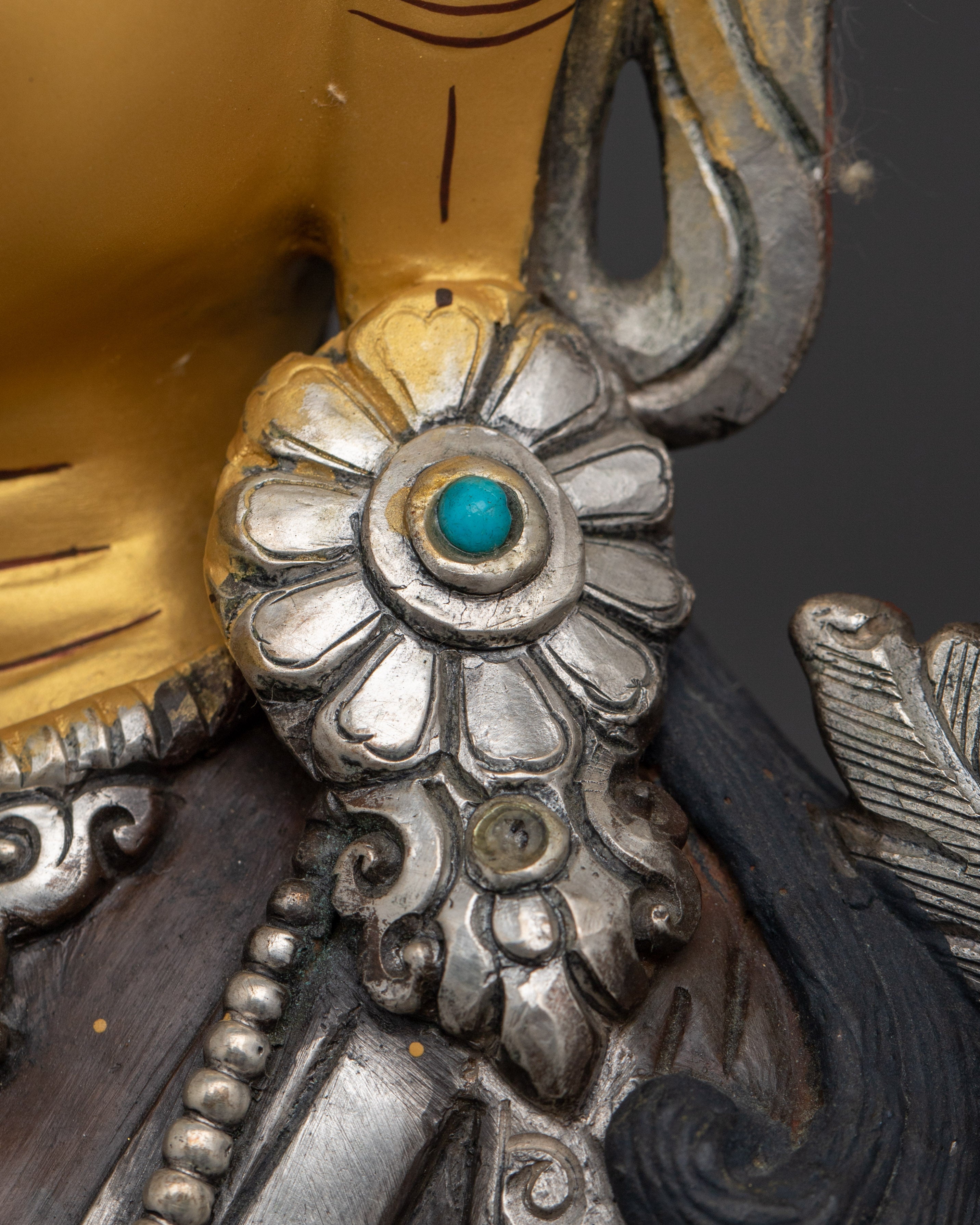 White Tara Copper Statue with Silver | Gold Painted Copper Buddhist Deity