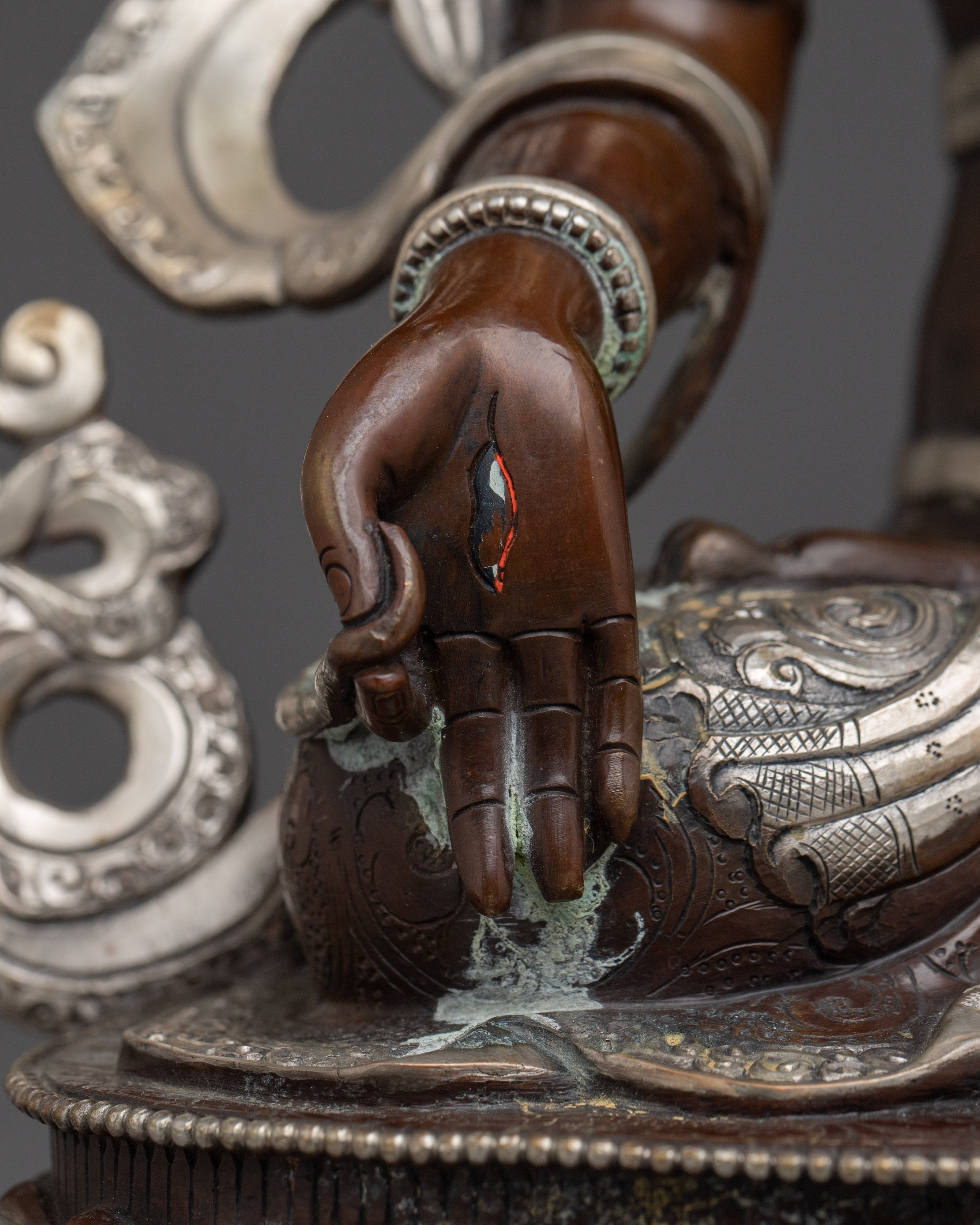 White Tara Copper Statue with Silver | Gold Painted Copper Buddhist Deity